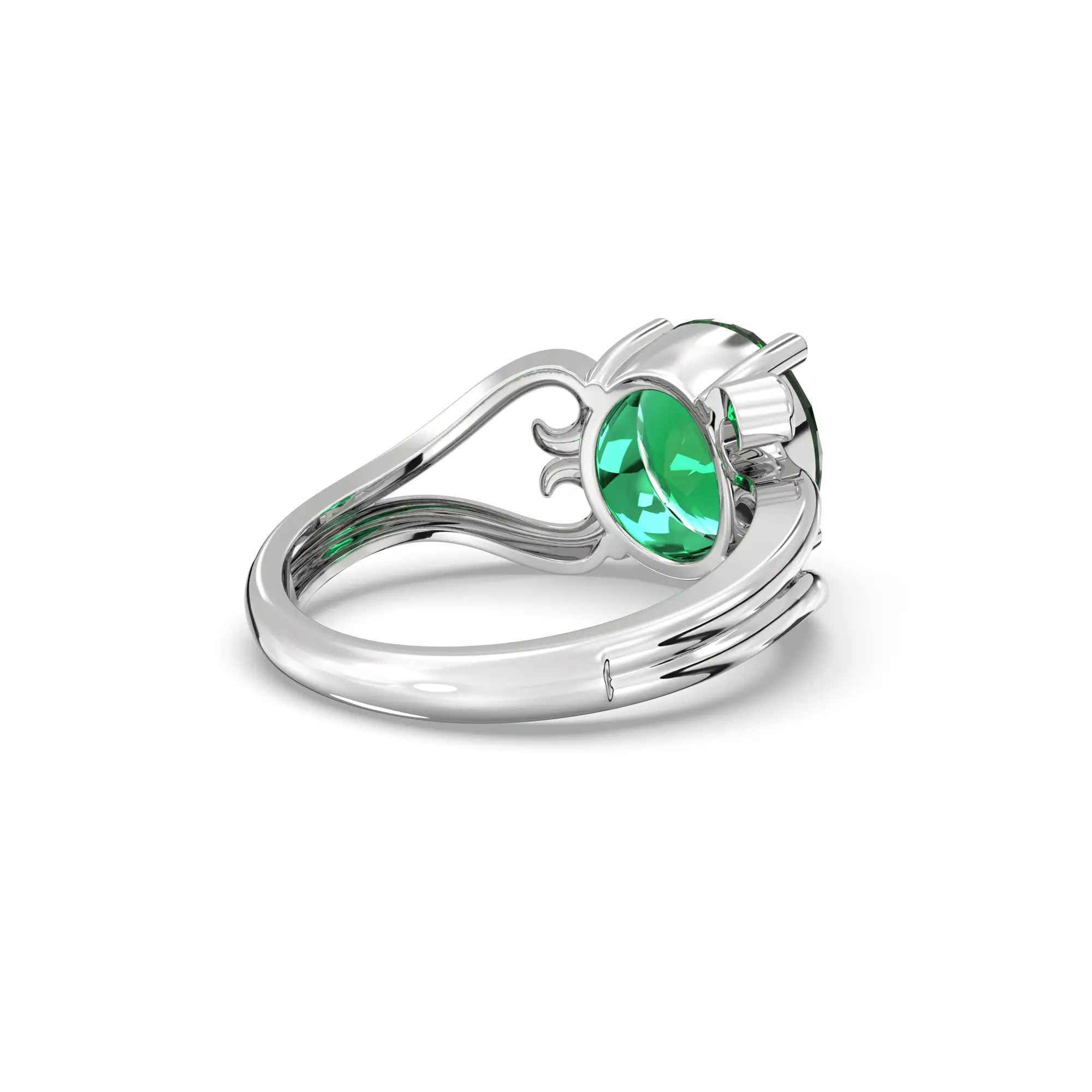 Emerald (Panna) Ring for Women in 18K White Gold – Oval 9x8 mm, Prong Setting, 5 g (Design K16B-2) thumbnail