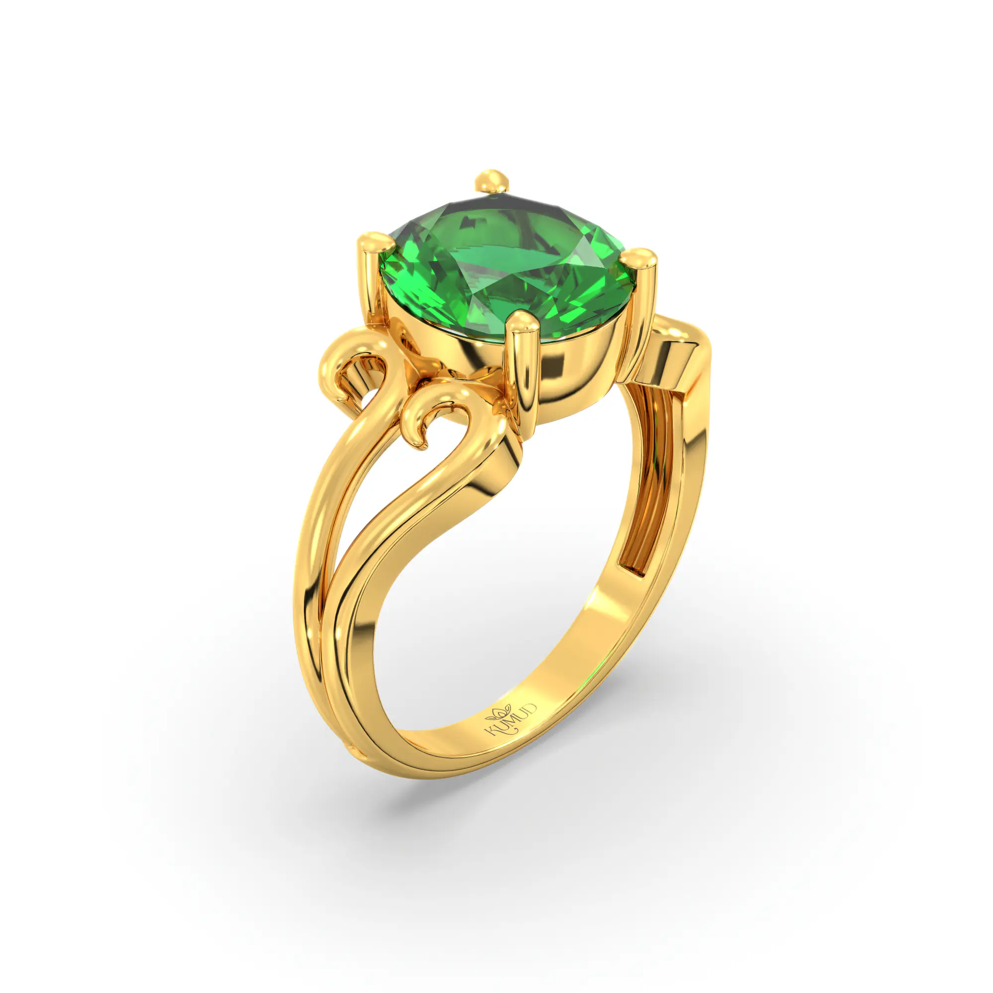 Emerald (Panna) Ring for Women in 22K Yellow Gold – Oval 9x8 mm, Prong Setting, 5 g (Design K16B-2) thumbnail