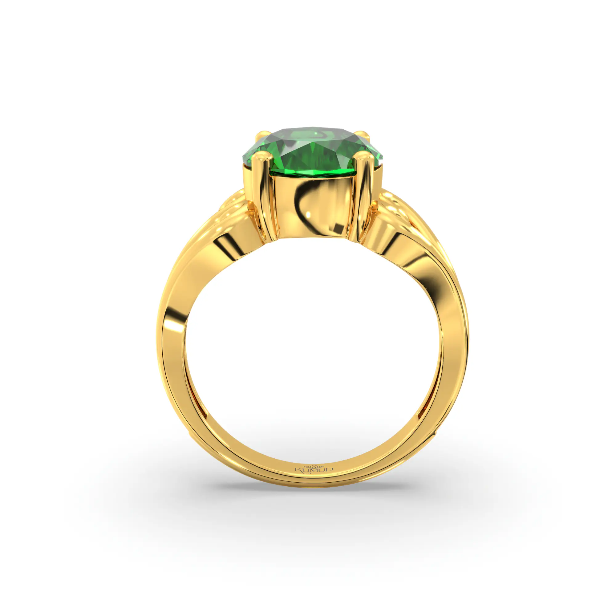Emerald (Panna) Ring for Women in 22K Yellow Gold – Oval 9x8 mm, Prong Setting, 5 g (Design K16B-2) thumbnail