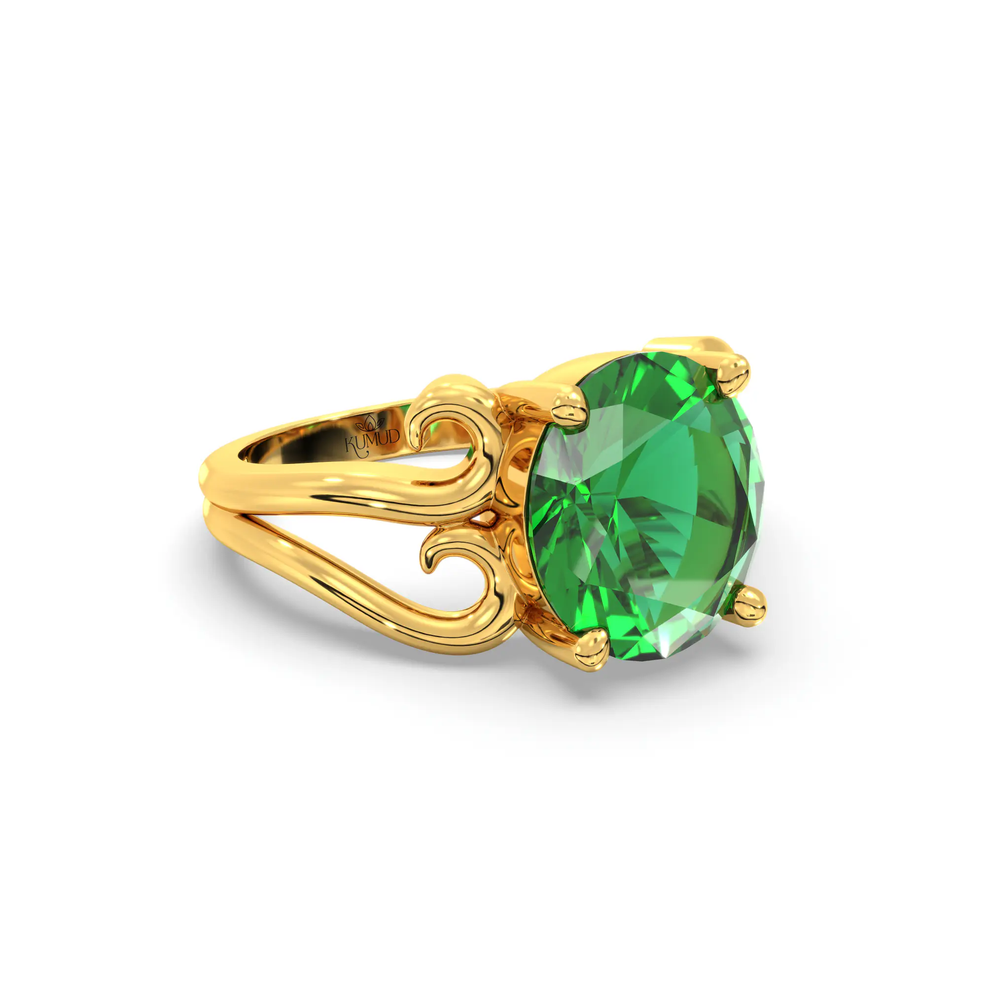 Emerald (Panna) Ring for Women in 22K Yellow Gold – Oval 9x8 mm, Prong Setting, 5 g (Design K16B-2) thumbnail