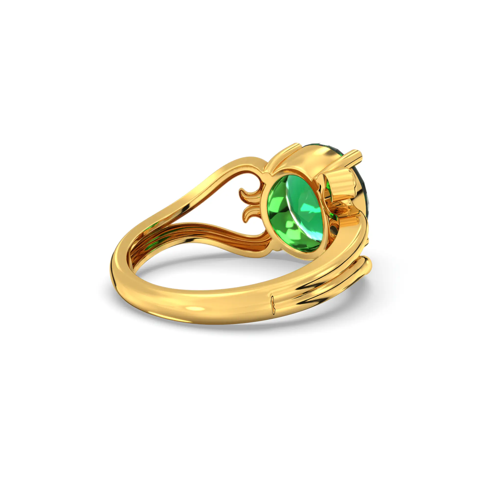 Emerald (Panna) Ring for Women in 22K Yellow Gold – Oval 9x8 mm, Prong Setting, 5 g (Design K16B-2) thumbnail