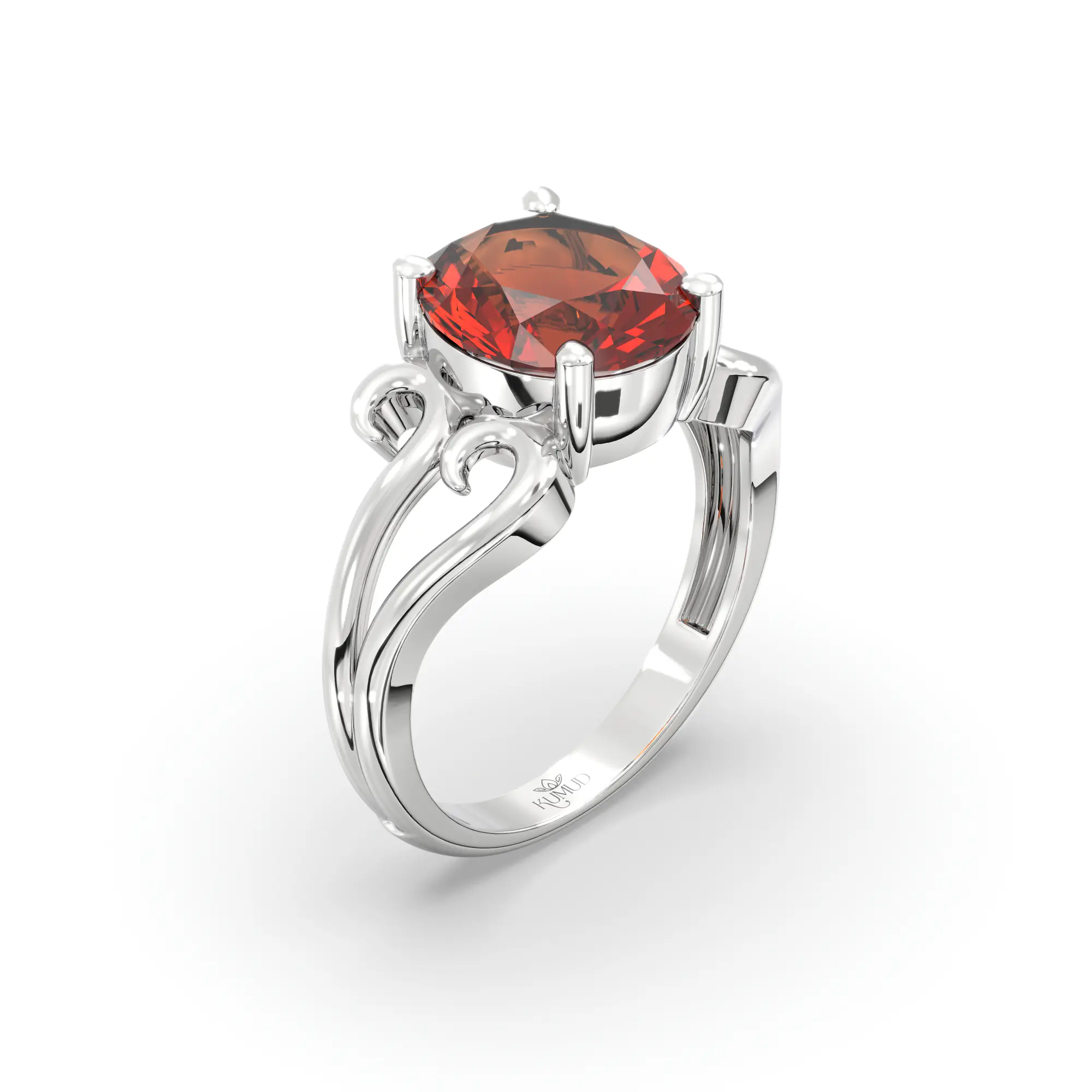 Hessonite (Gomed) Ring for Women in 18K White Gold – Oval 9x8 mm, Prong Setting, 5 g (Design K16B-2) thumbnail