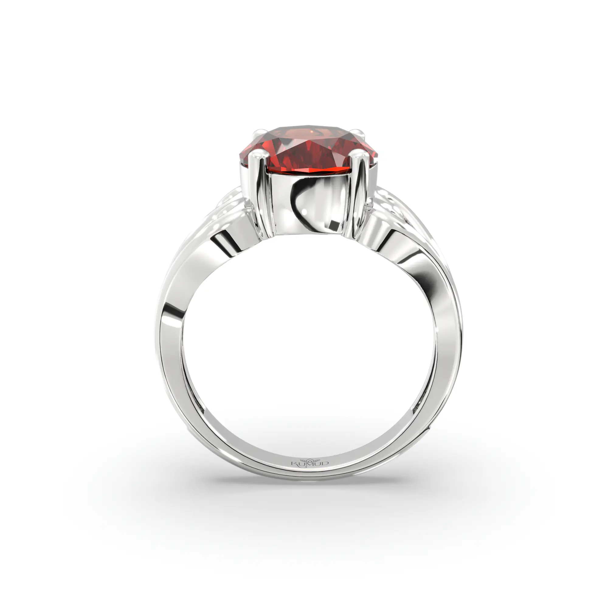 Hessonite (Gomed) Ring for Women in 18K White Gold – Oval 9x8 mm, Prong Setting, 5 g (Design K16B-2) thumbnail