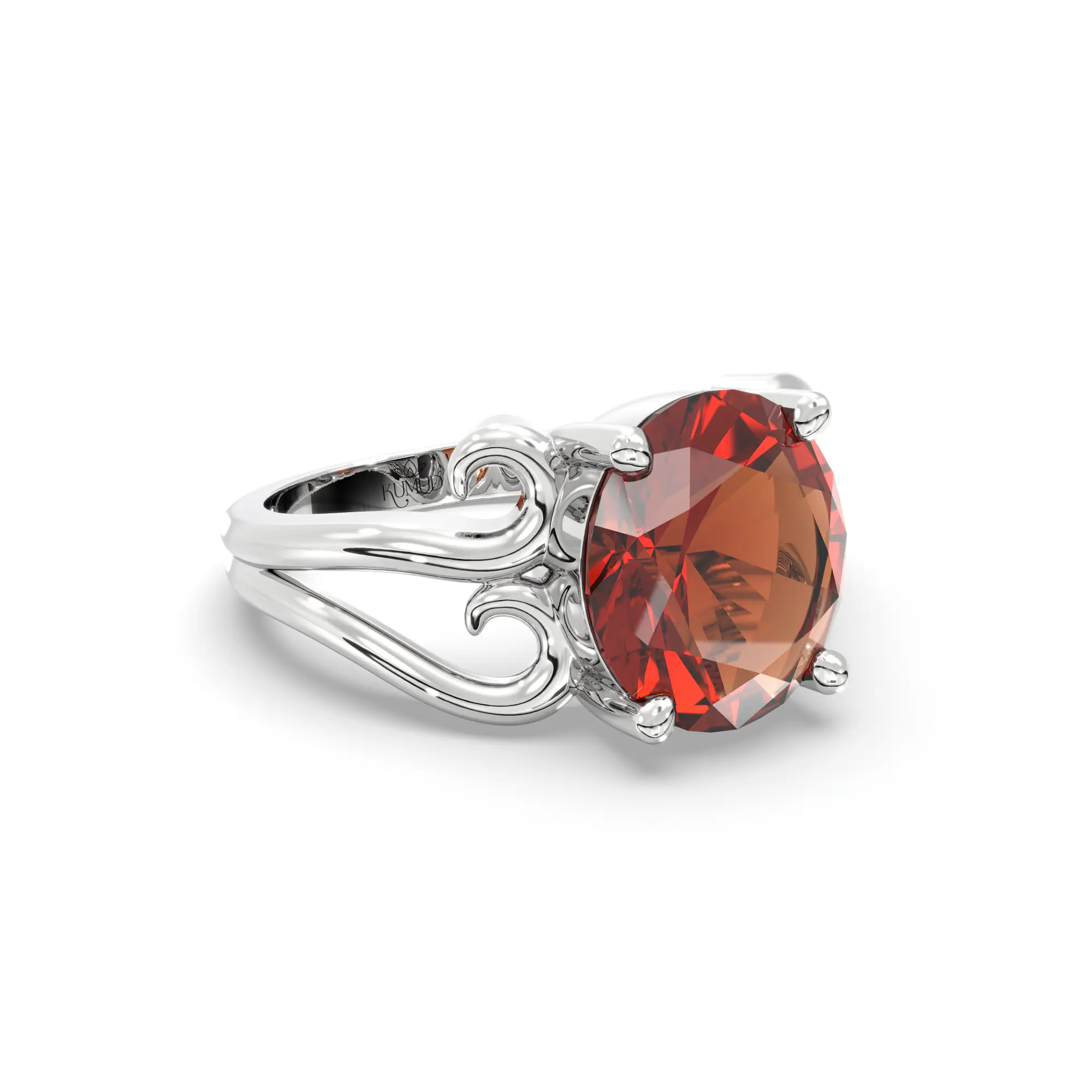 Hessonite (Gomed) Ring for Women in 18K White Gold – Oval 9x8 mm, Prong Setting, 5 g (Design K16B-2) thumbnail