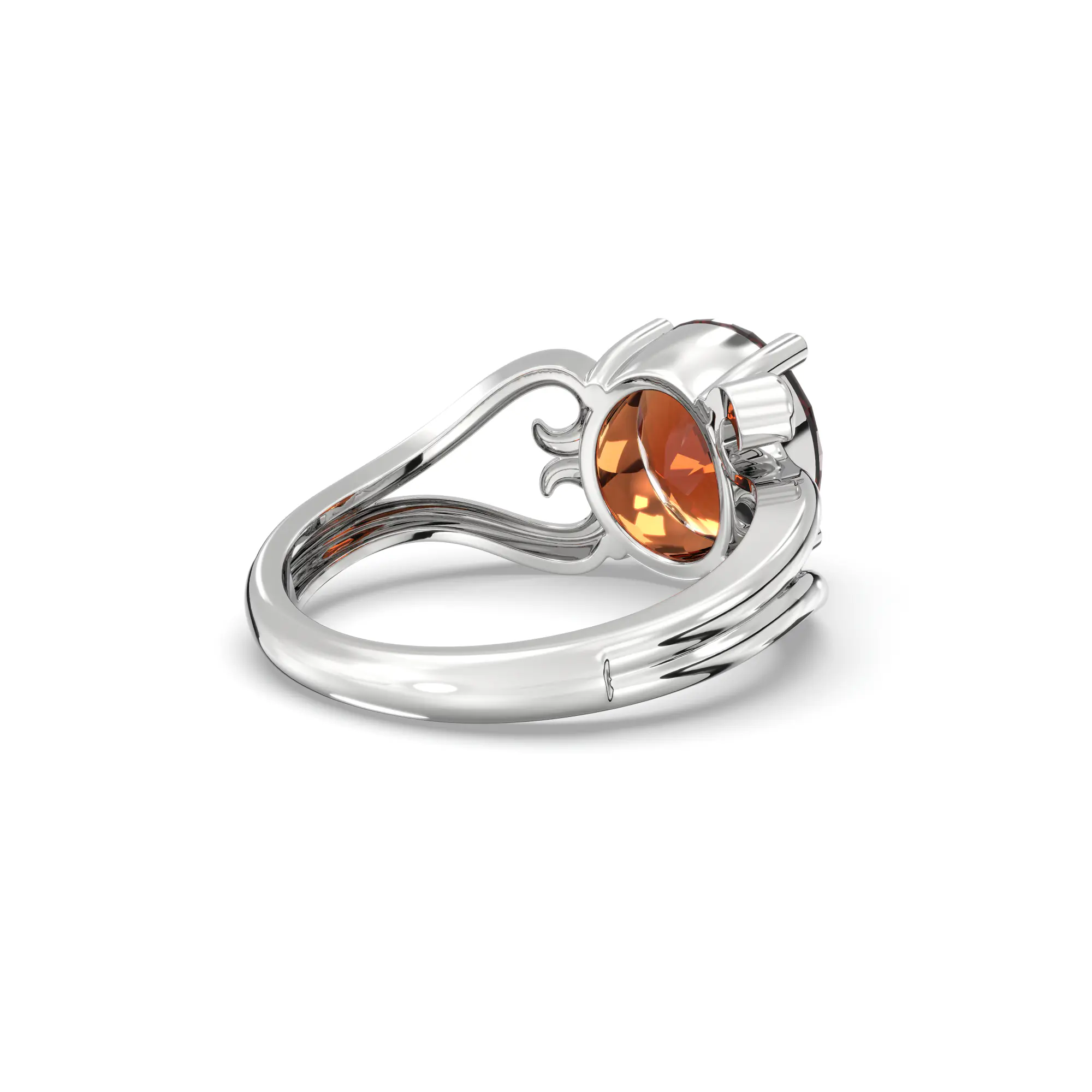 Hessonite (Gomed) Ring for Women in 18K White Gold – Oval 9x8 mm, Prong Setting, 5 g (Design K16B-2) thumbnail