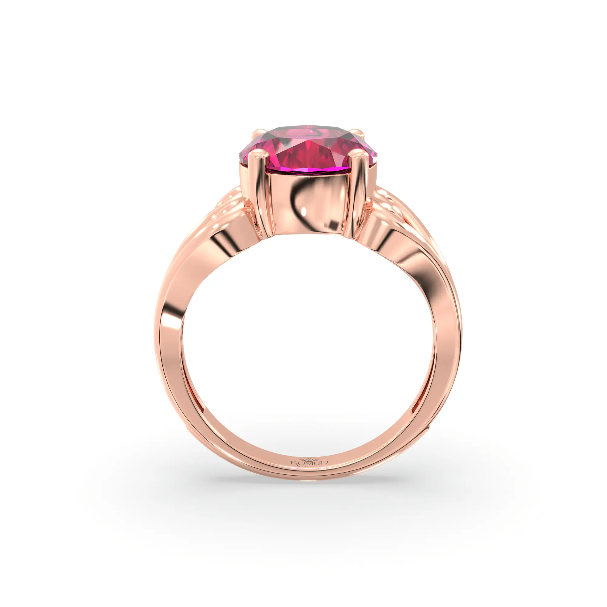 Ruby (Manik) Ring for Women in 18K Rose Gold – Oval 9x8 mm, Prong Setting, 5 g (Design K16B-2) thumbnail