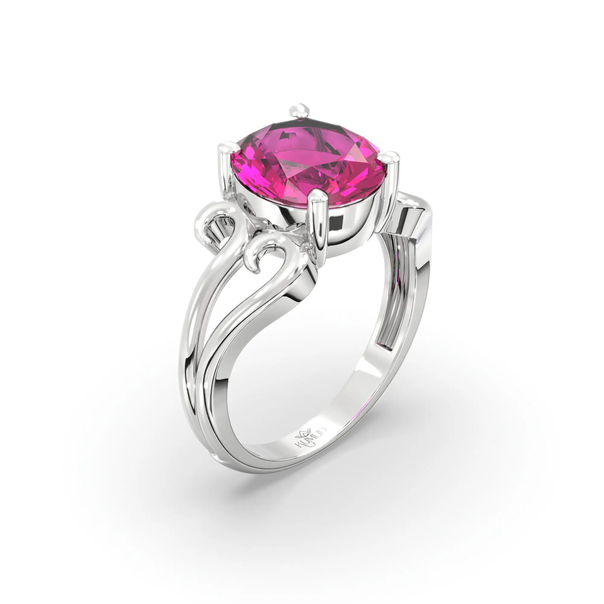 Ruby (Manik) Ring for Women in 18K White Gold – Oval 9x8 mm, Prong Setting, 5 g (Design K16B-2) thumbnail