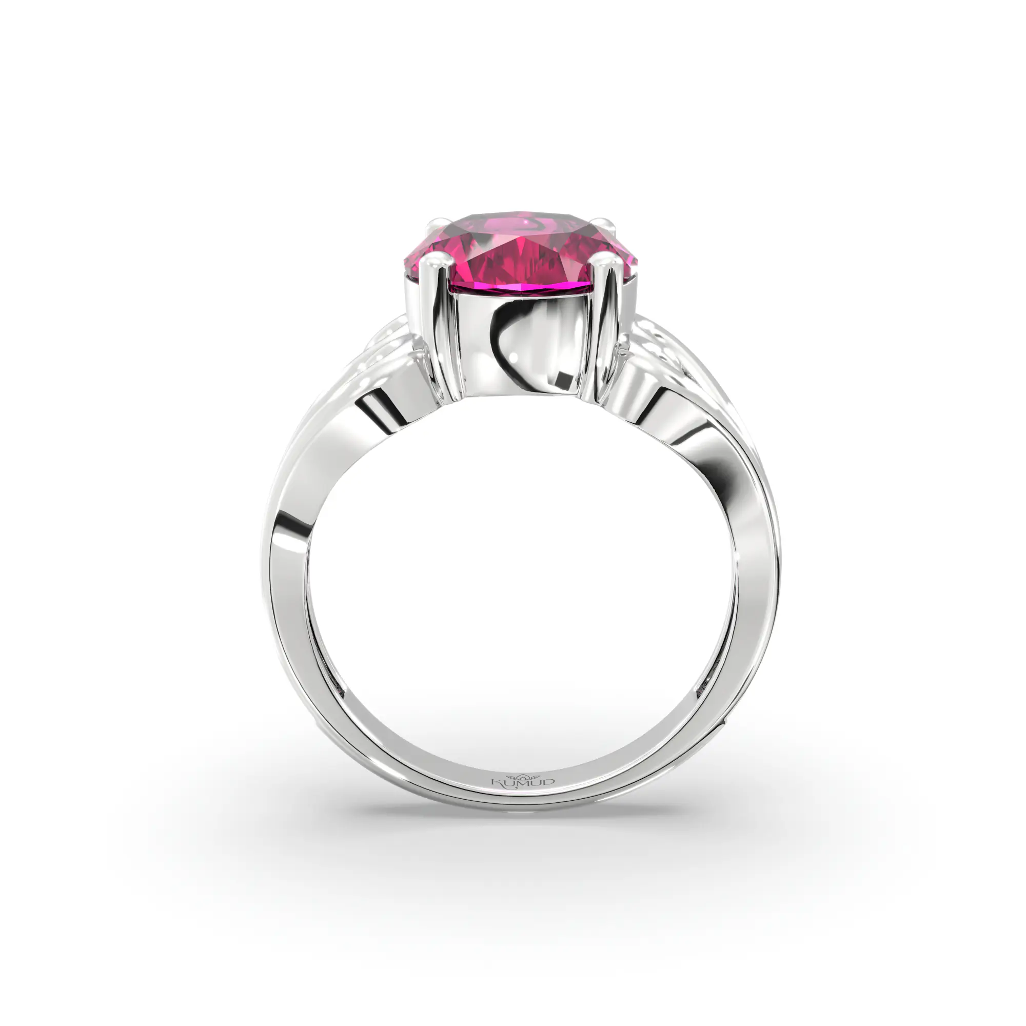 Ruby (Manik) Ring for Women in 18K White Gold – Oval 9x8 mm, Prong Setting, 5 g (Design K16B-2) thumbnail