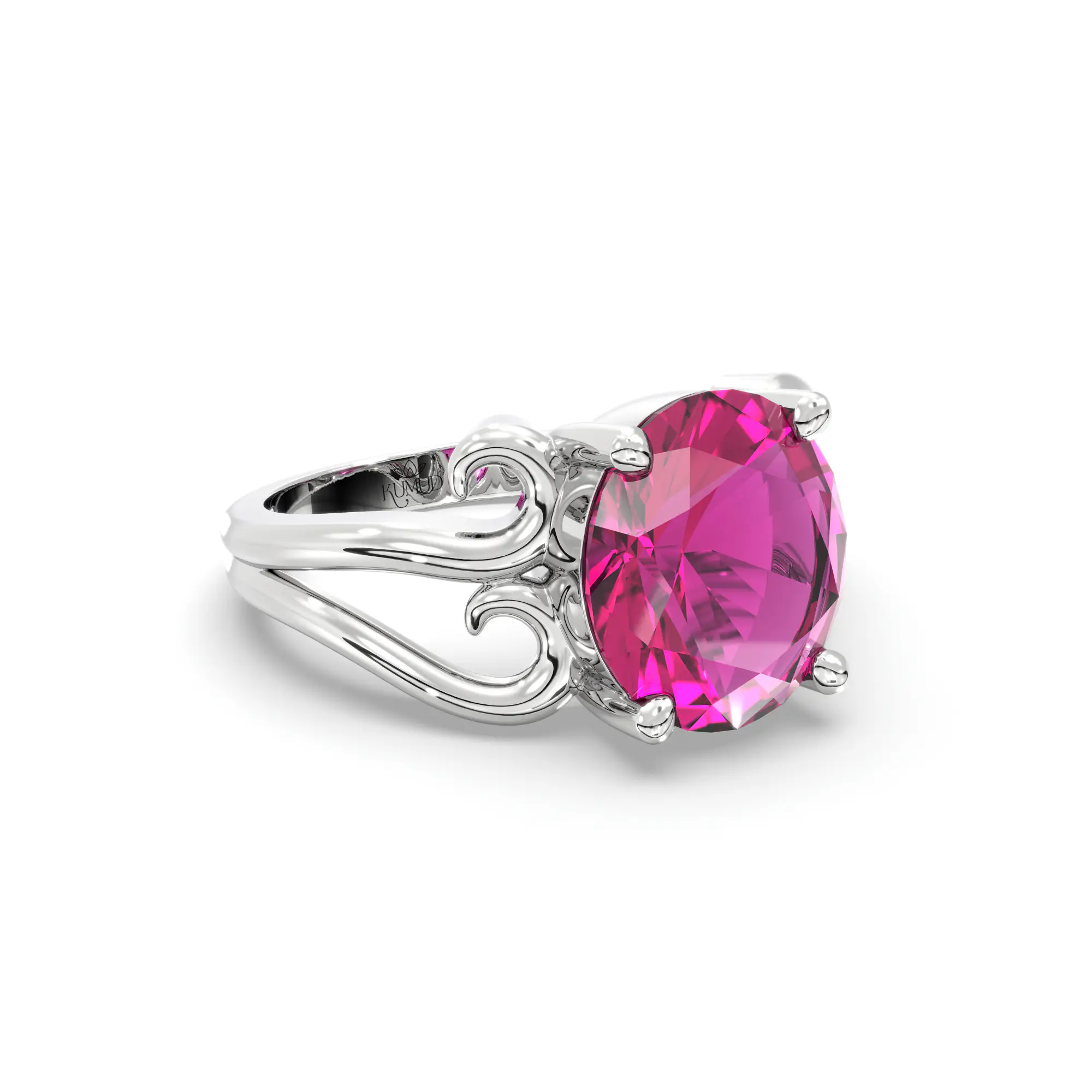 Ruby (Manik) Ring for Women in 18K White Gold – Oval 9x8 mm, Prong Setting, 5 g (Design K16B-2) thumbnail