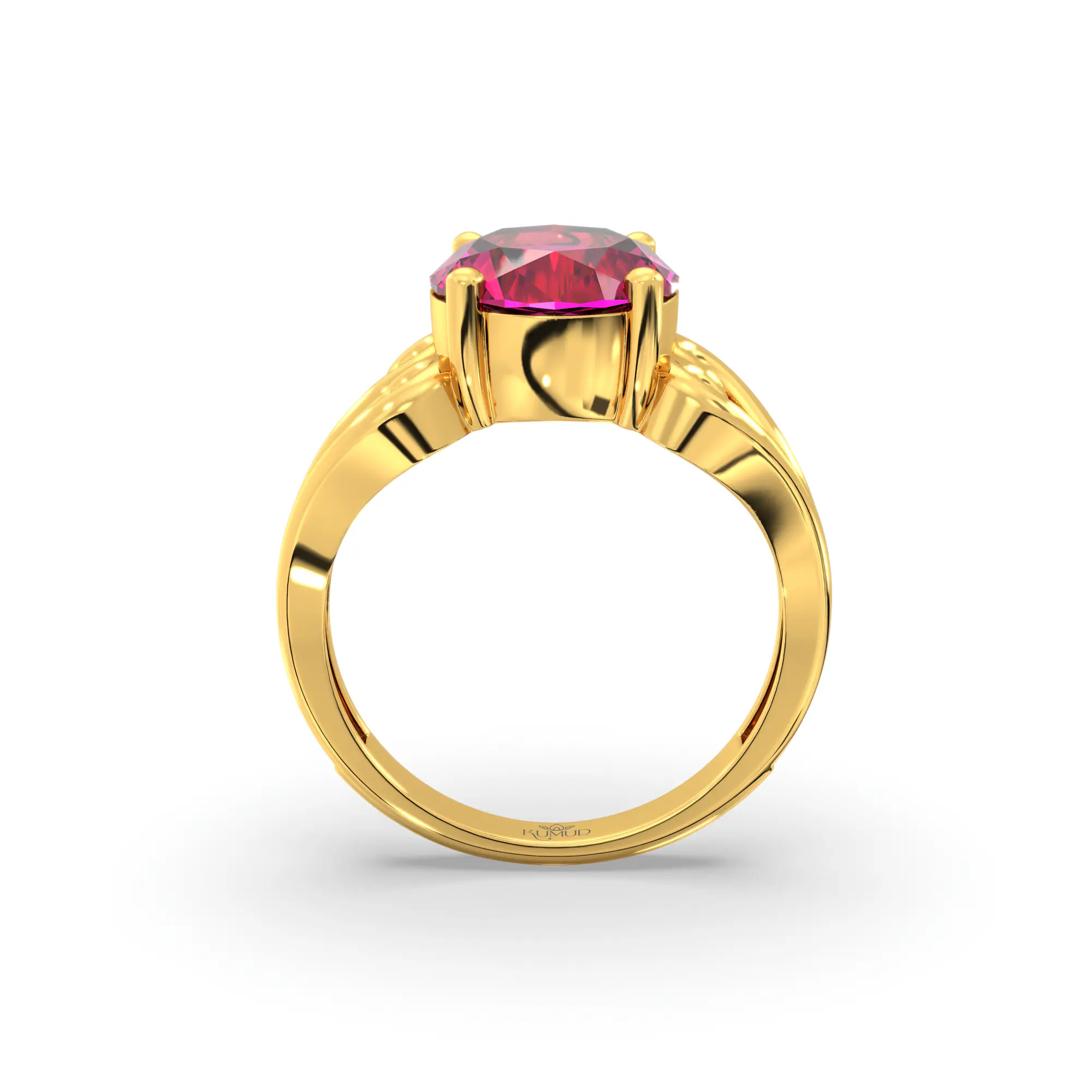Ruby (Manik) Ring for Women in 22K Yellow Gold – Oval 9x8 mm, Prong Setting, 5 g (Design K16B-2) thumbnail