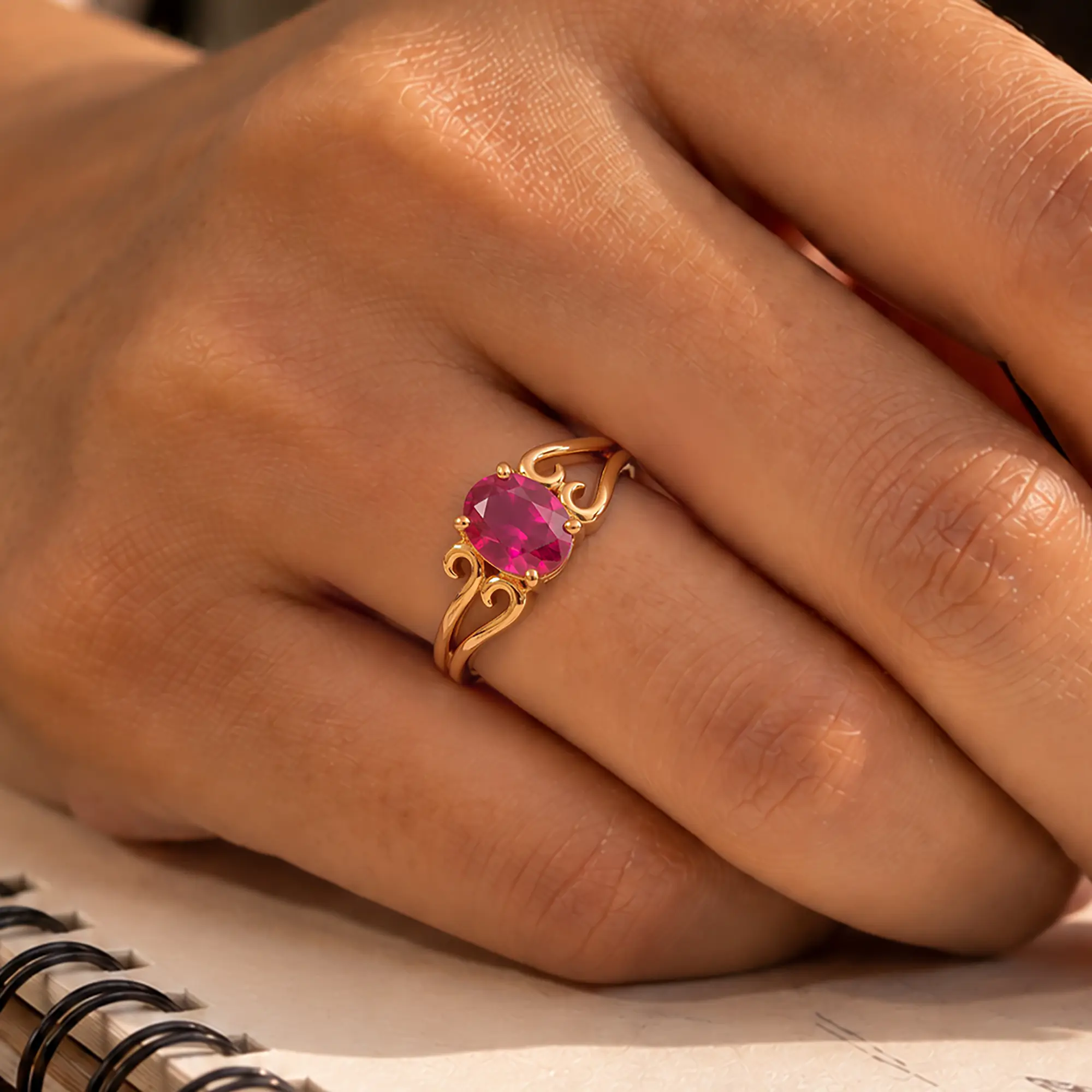 Ruby (Manik) Ring for Women in 22K Yellow Gold – Oval 9x8 mm, Prong Setting, 5 g (Design K16B-2) thumbnail