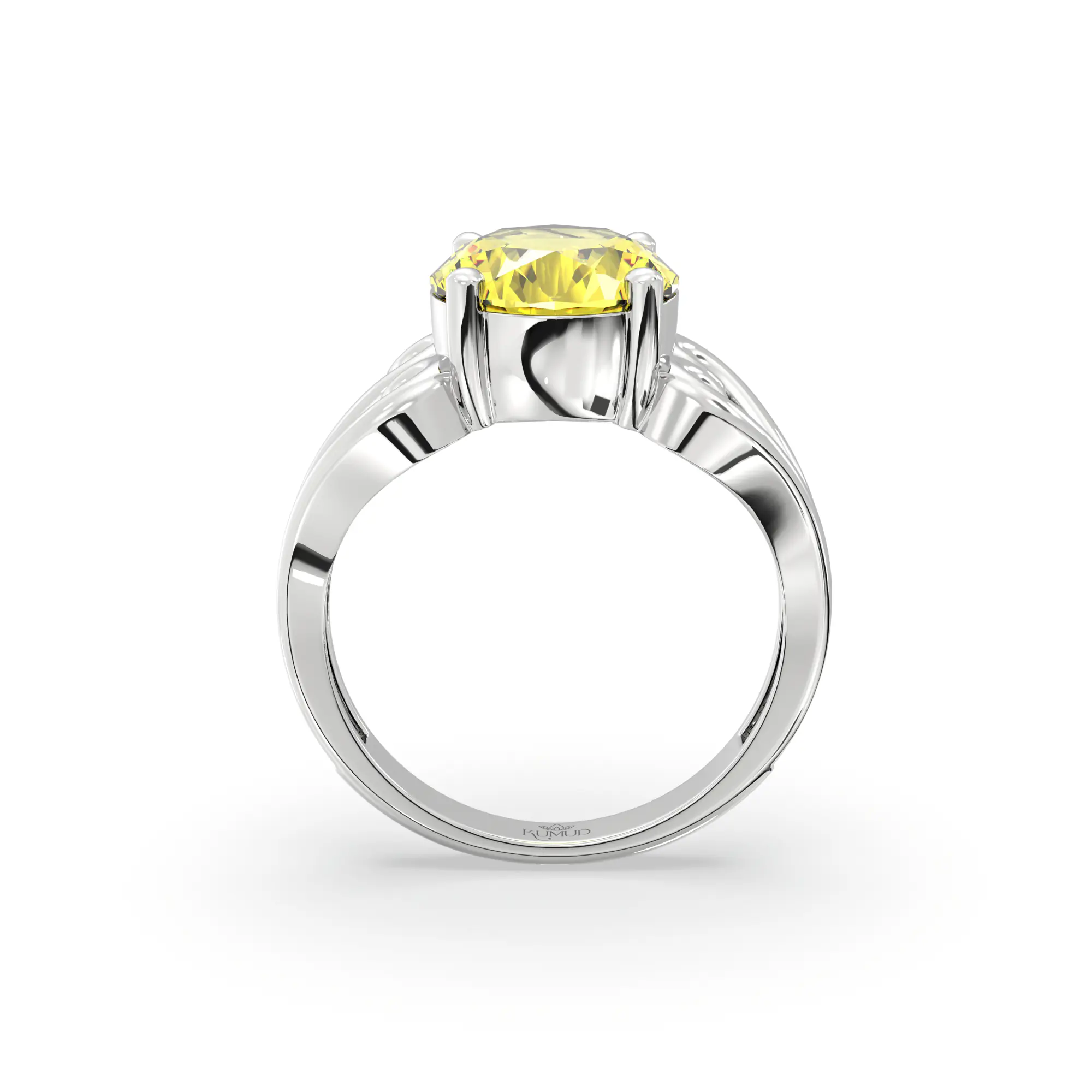 Yellow Sapphire (Pukhraj) Ring for Women in 18K White Gold – Oval 9x8 mm, Prong Setting, 5 g (Design K16B-2) thumbnail