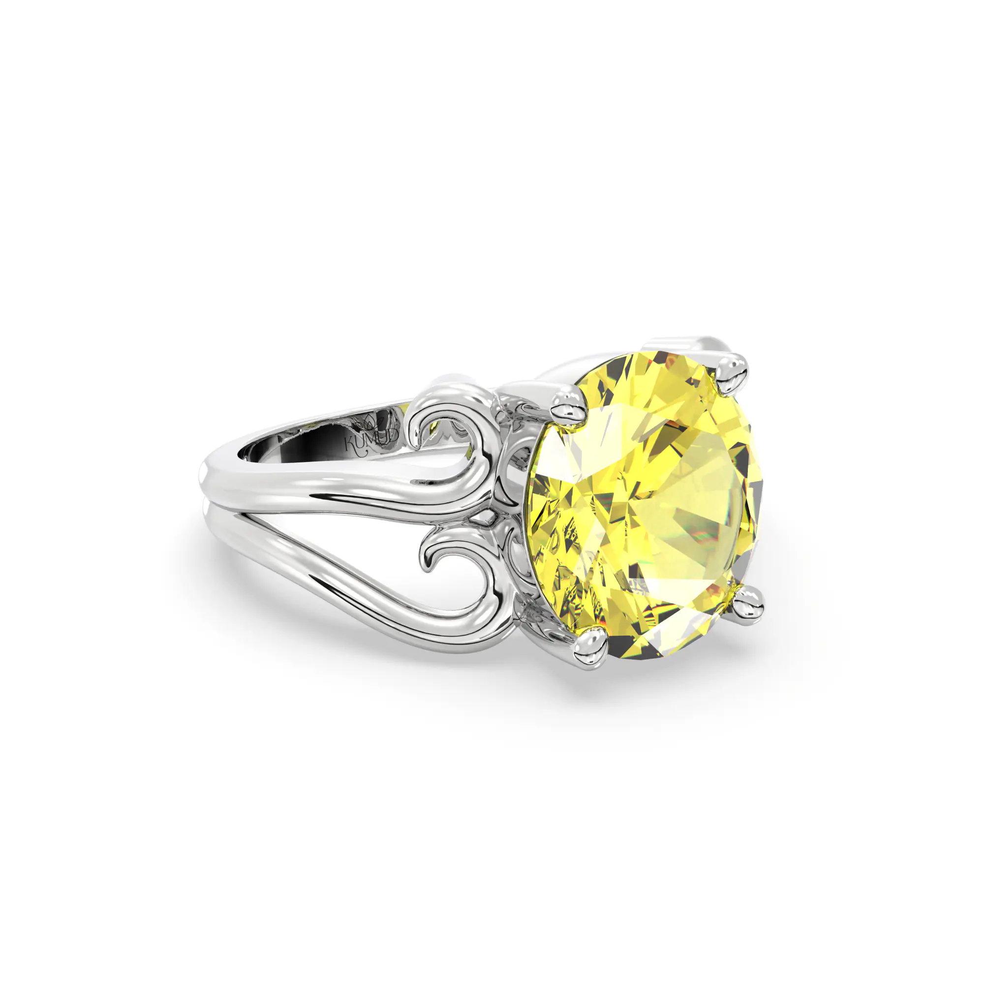 Yellow Sapphire (Pukhraj) Ring for Women in 18K White Gold – Oval 9x8 mm, Prong Setting, 5 g (Design K16B-2) thumbnail