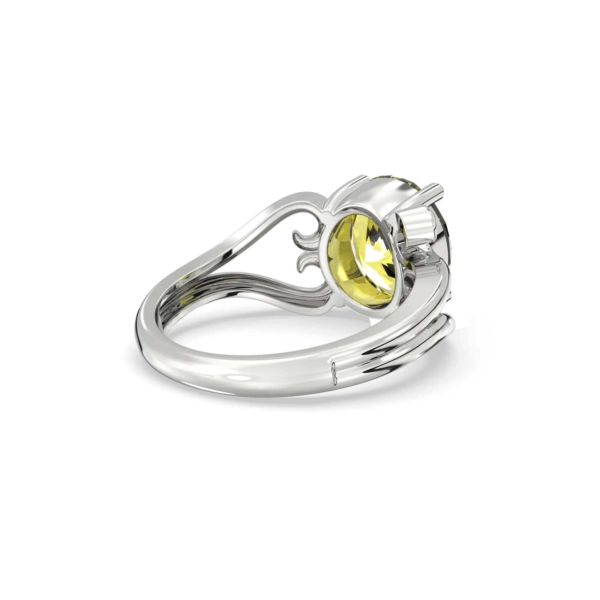Yellow Sapphire (Pukhraj) Ring for Women in 18K White Gold – Oval 9x8 mm, Prong Setting, 5 g (Design K16B-2) thumbnail