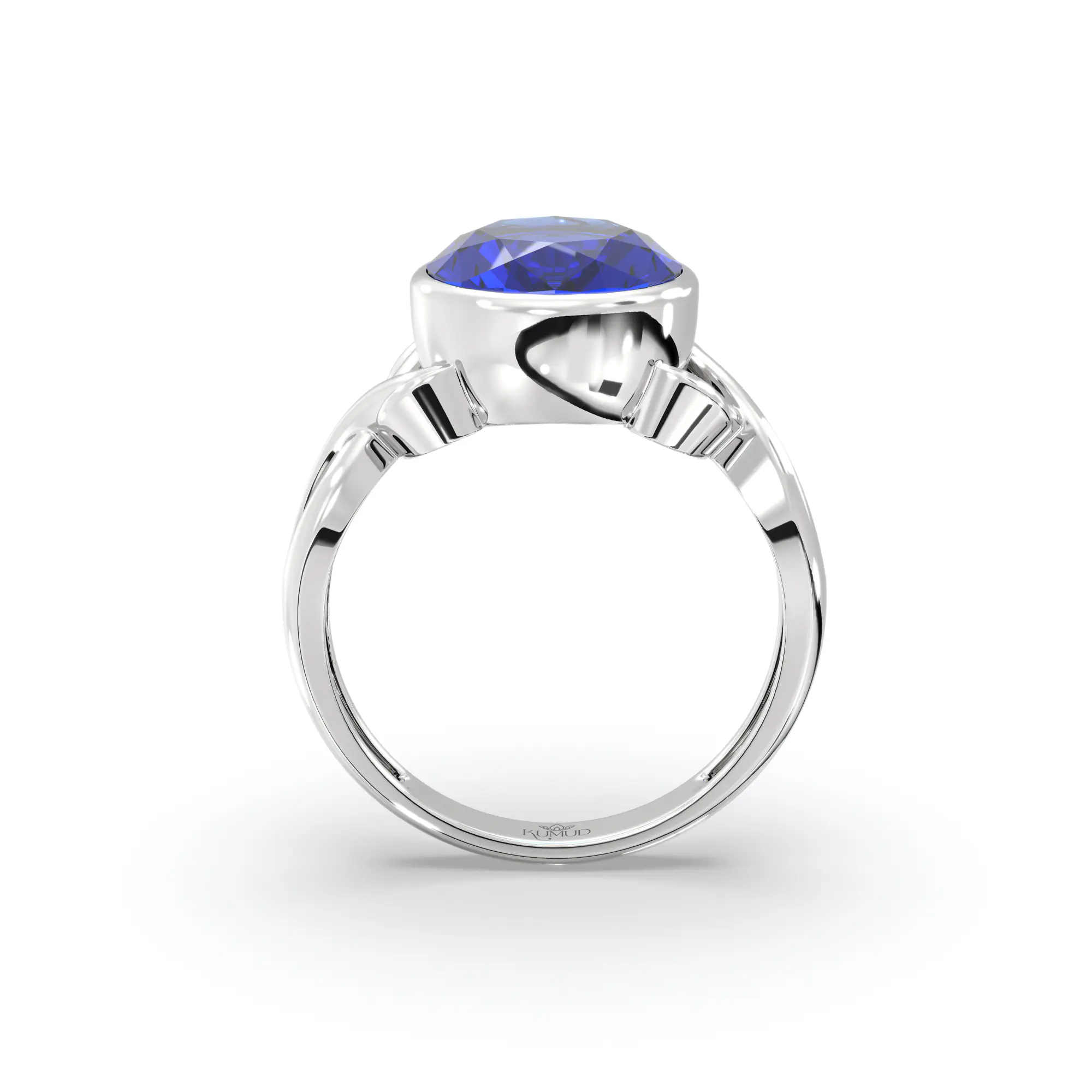 Blue Sapphire (Neelam) Ring for Women in 18K White Gold – Oval 9x8 mm, Prong Setting, 5 g (Design K16B-3) thumbnail