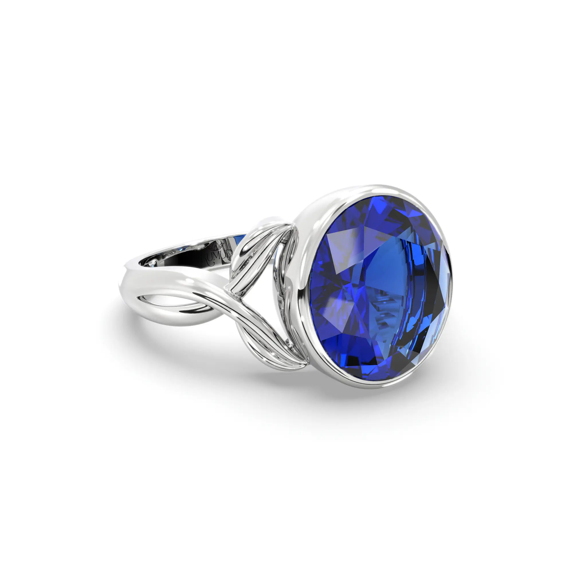Blue Sapphire (Neelam) Ring for Women in 18K White Gold – Oval 9x8 mm, Prong Setting, 5 g (Design K16B-3) thumbnail