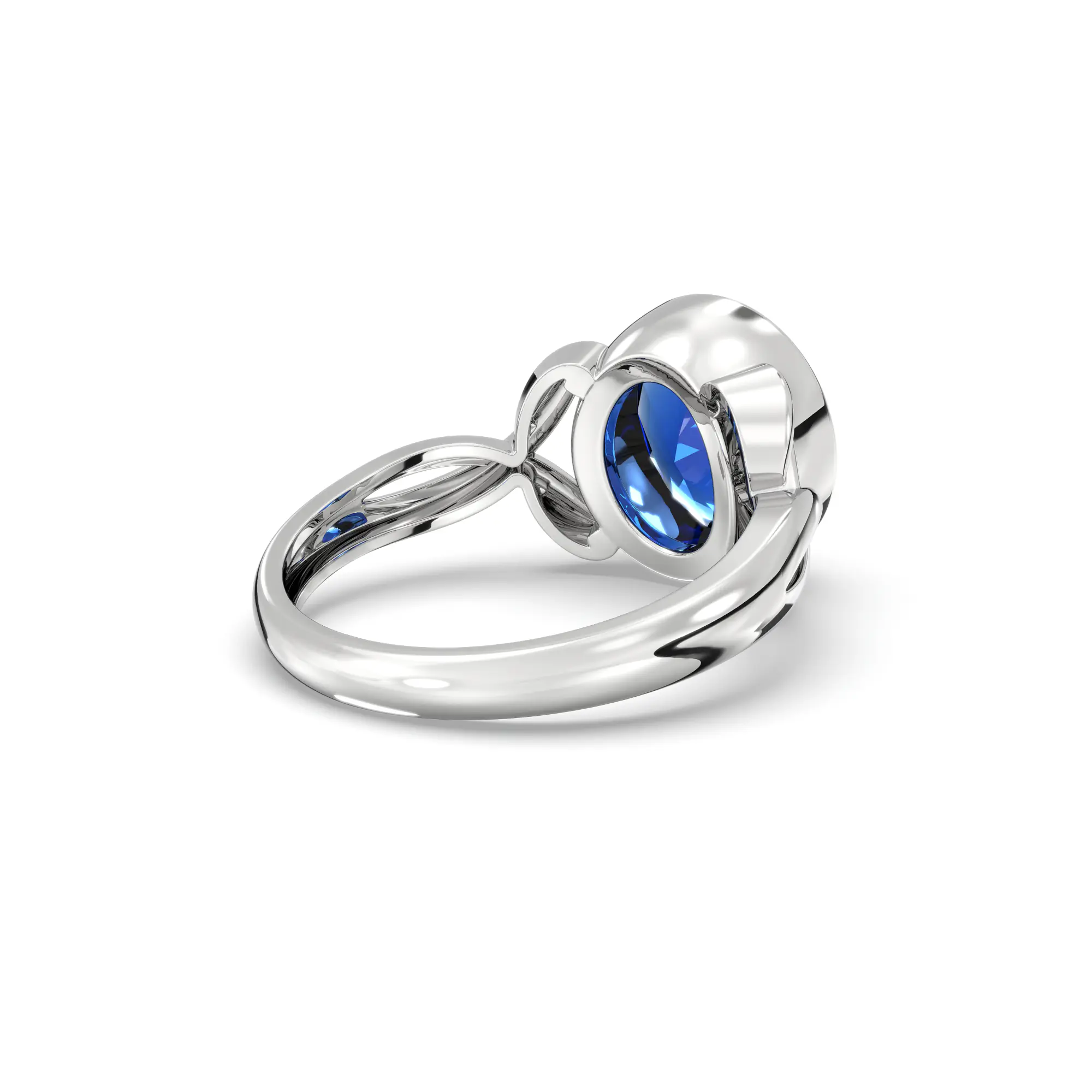 Blue Sapphire (Neelam) Ring for Women in 18K White Gold – Oval 9x8 mm, Prong Setting, 5 g (Design K16B-3) thumbnail