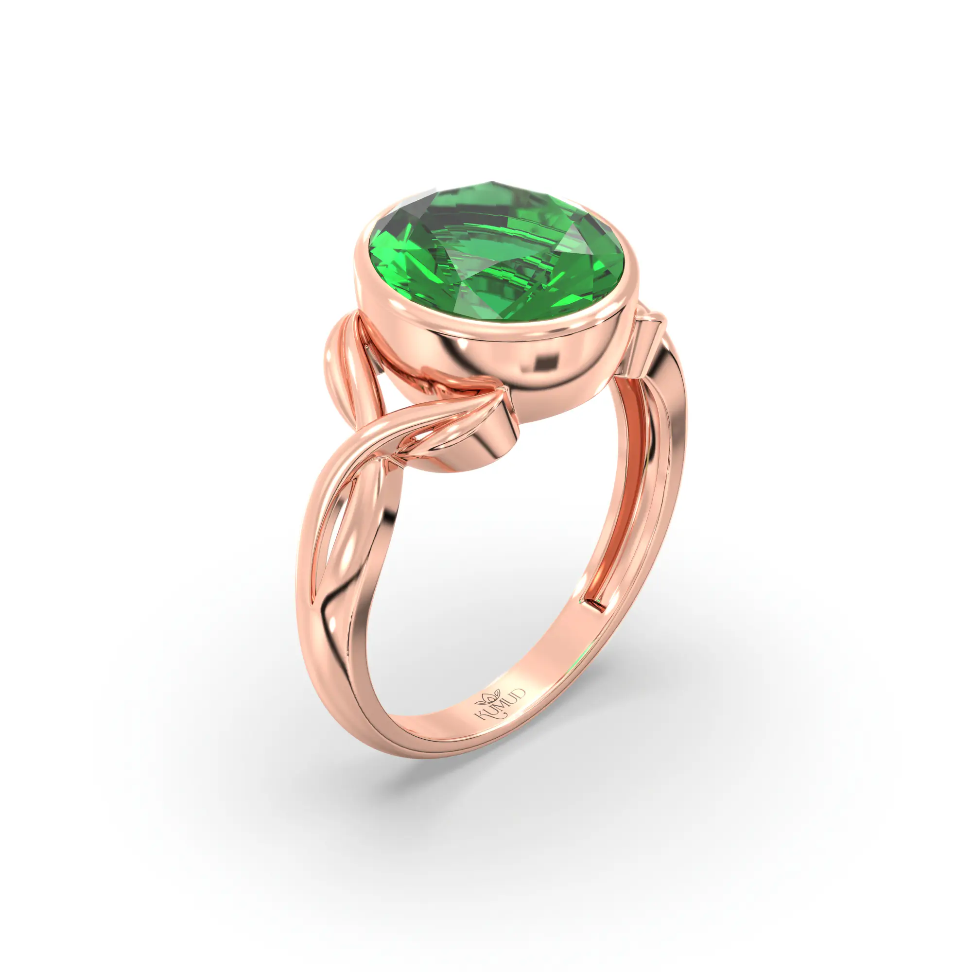 Emerald (Panna) Ring for Women in 18K Rose Gold – Oval 9x8 mm, Prong Setting, 5 g (Design K16B-3) thumbnail