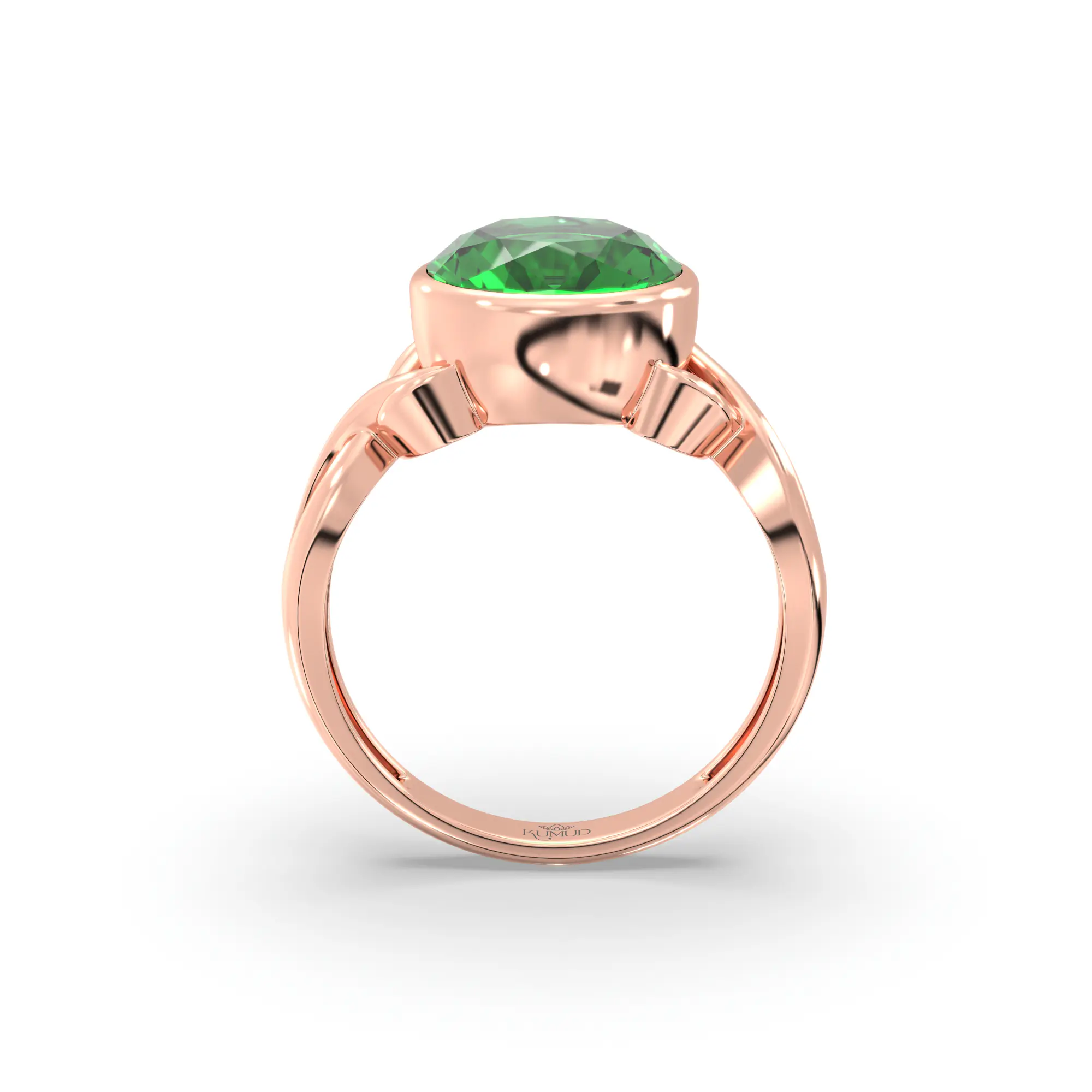 Emerald (Panna) Ring for Women in 18K Rose Gold – Oval 9x8 mm, Prong Setting, 5 g (Design K16B-3) thumbnail
