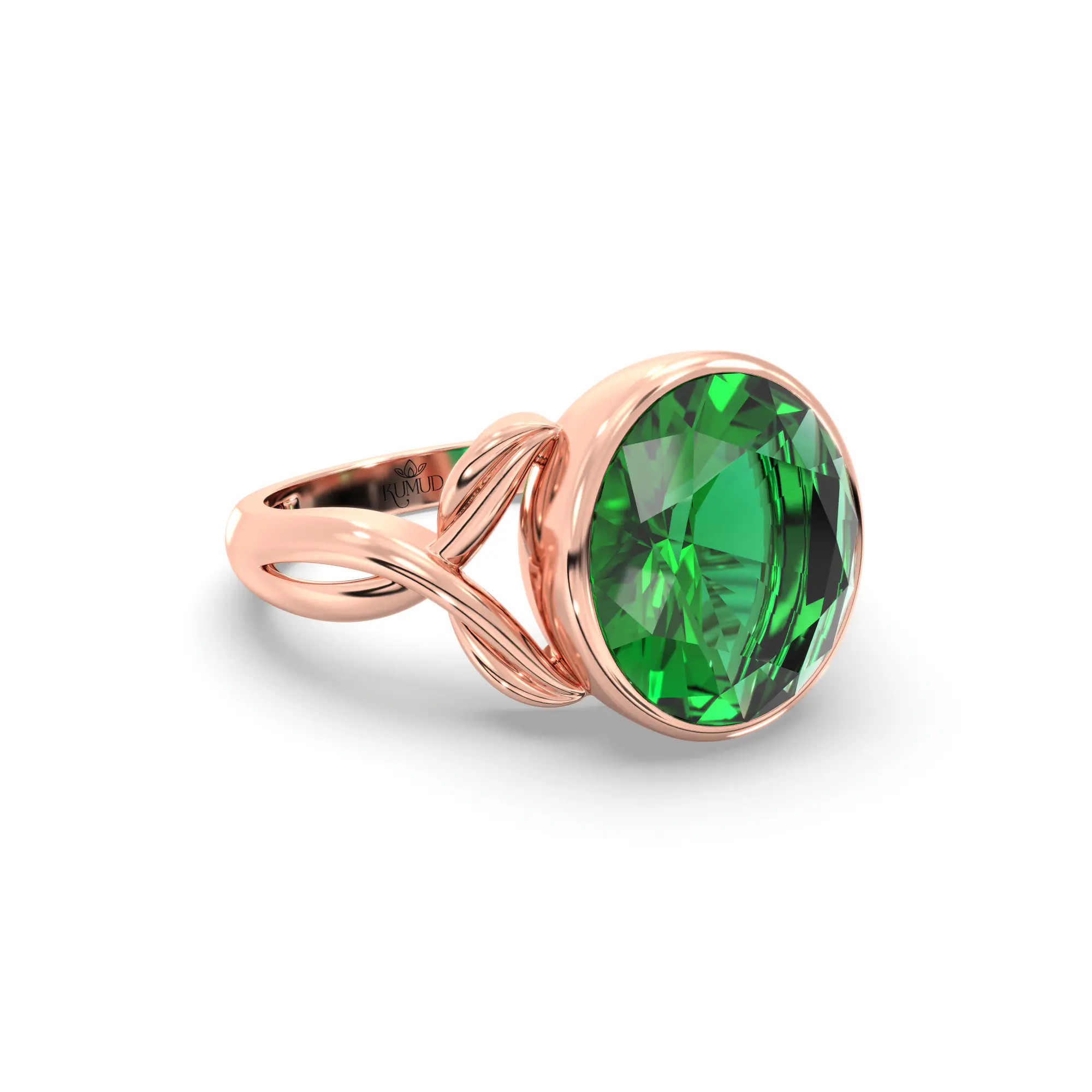 Emerald (Panna) Ring for Women in 18K Rose Gold – Oval 9x8 mm, Prong Setting, 5 g (Design K16B-3) thumbnail