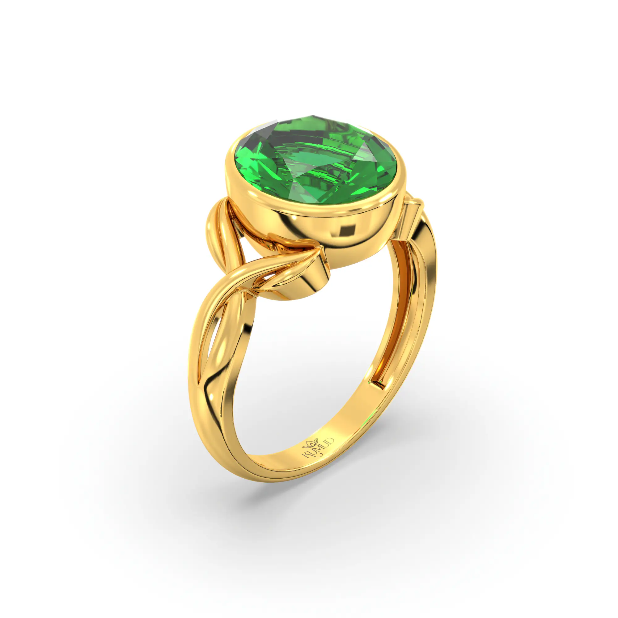 Emerald (Panna) Ring for Women in 22K Yellow Gold – Oval 9x8 mm, Prong Setting, 5 g (Design K16B-3) thumbnail