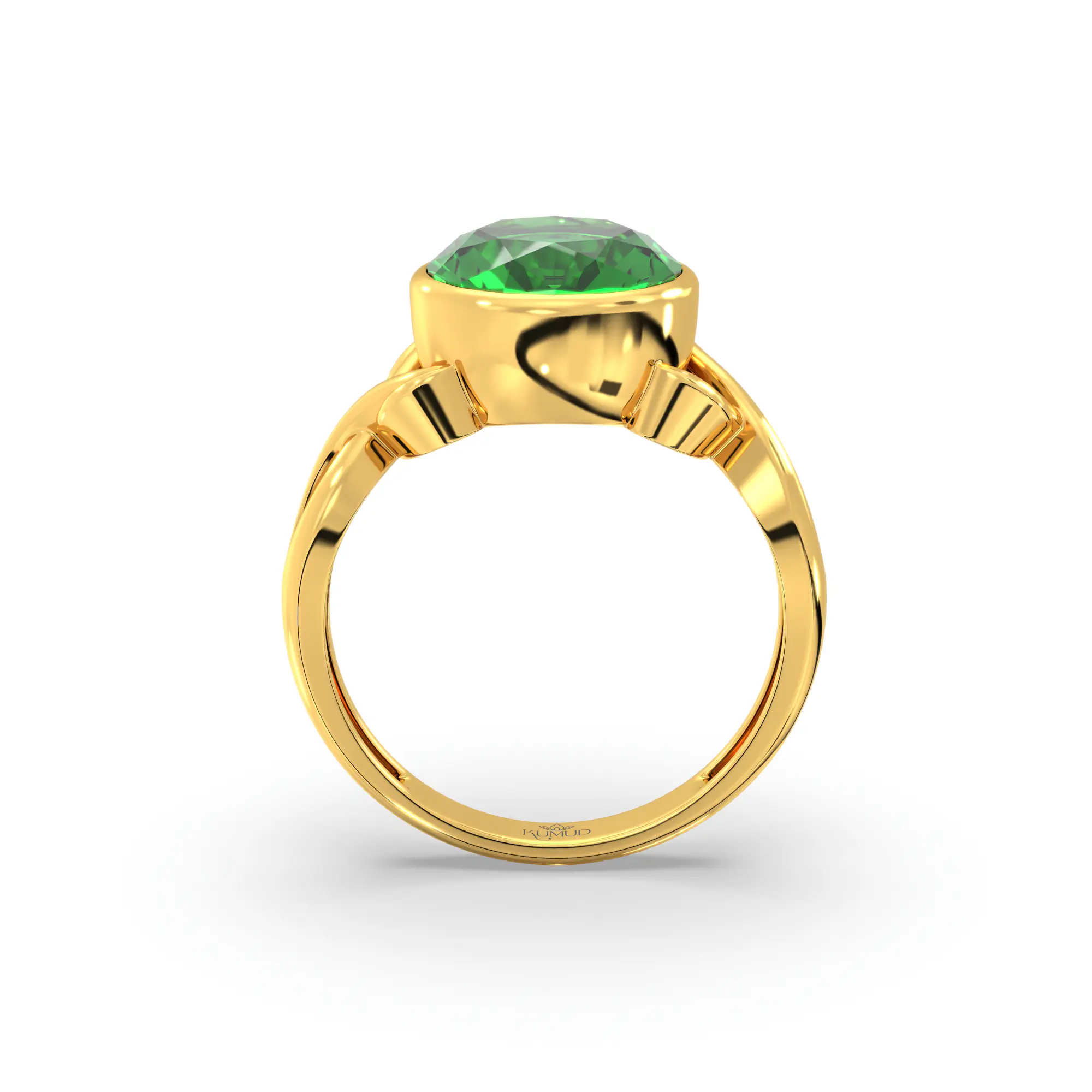 Emerald (Panna) Ring for Women in 22K Yellow Gold – Oval 9x8 mm, Prong Setting, 5 g (Design K16B-3) thumbnail