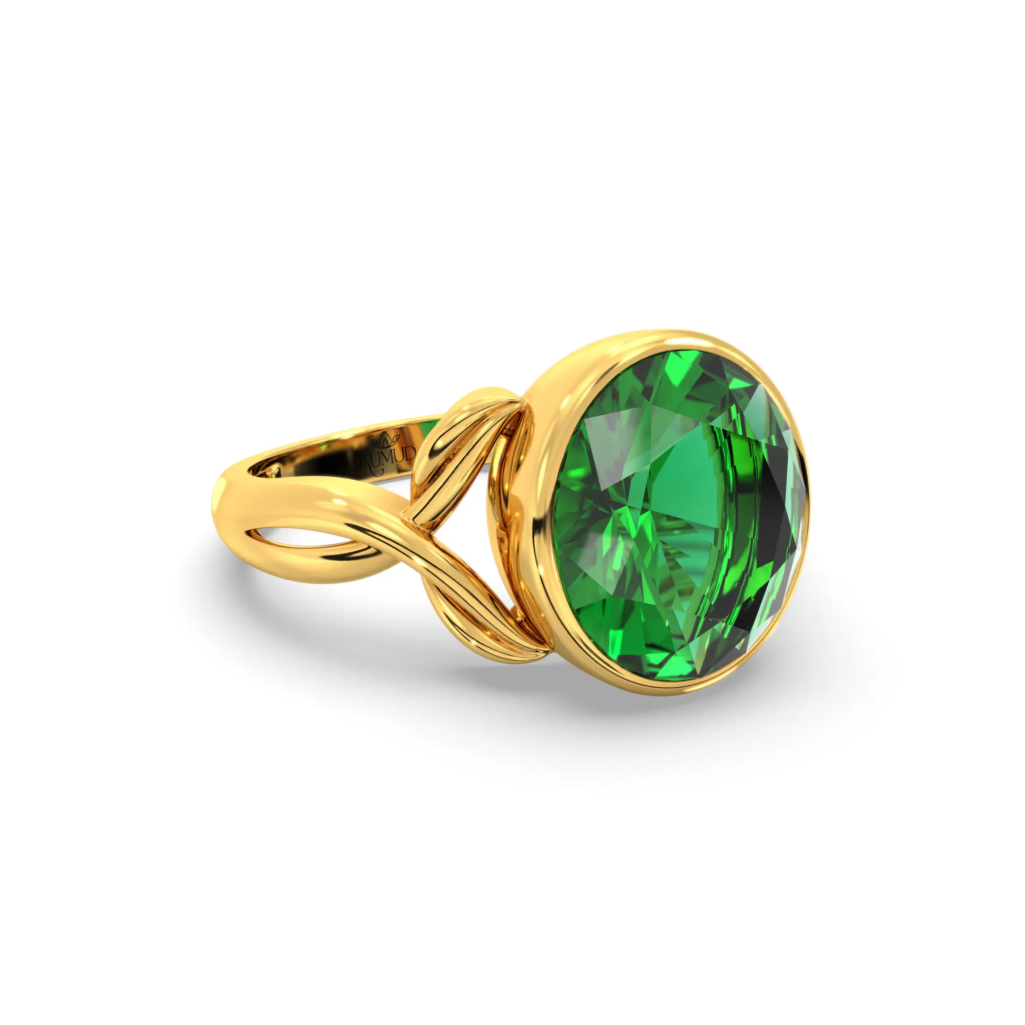 Emerald (Panna) Ring for Women in 22K Yellow Gold – Oval 9x8 mm, Prong Setting, 5 g (Design K16B-3) thumbnail