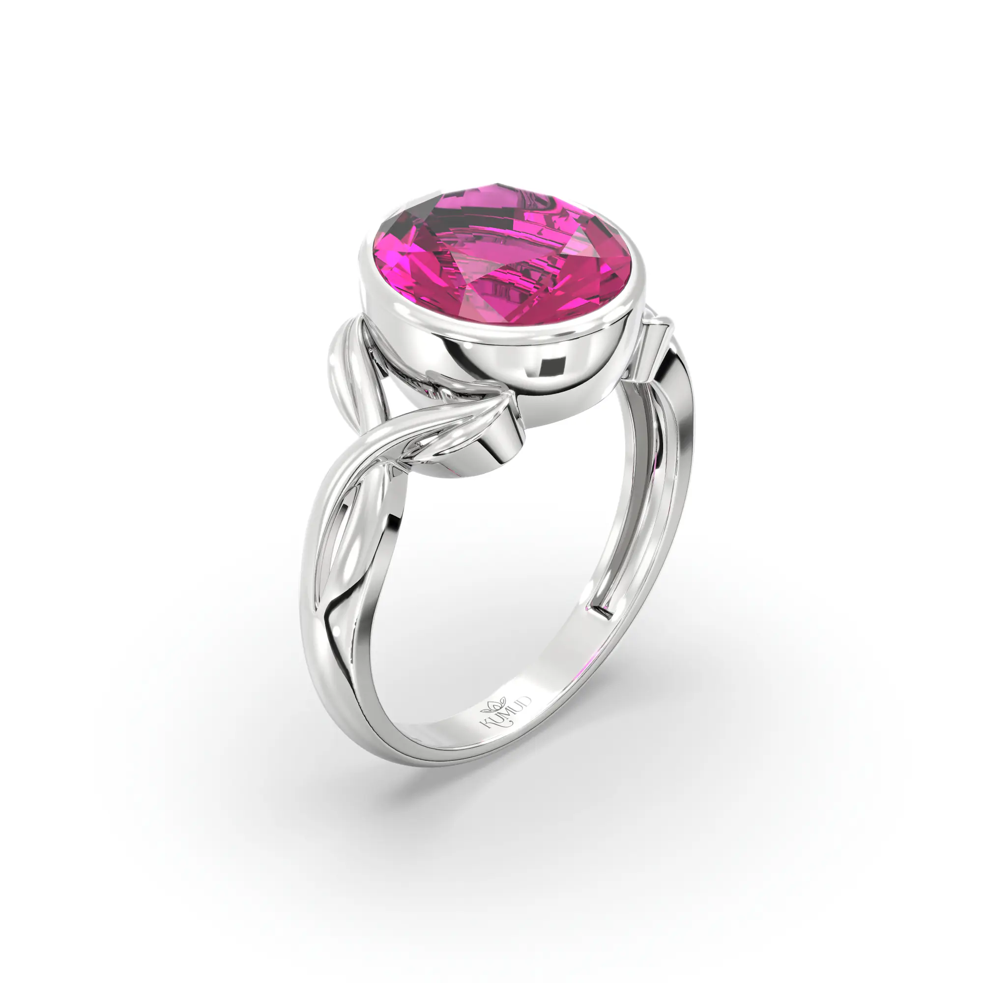 Ruby (Manik) Ring for Women in 18K White Gold – Oval 9x8 mm, Prong Setting, 5 g (Design K16B-3) thumbnail
