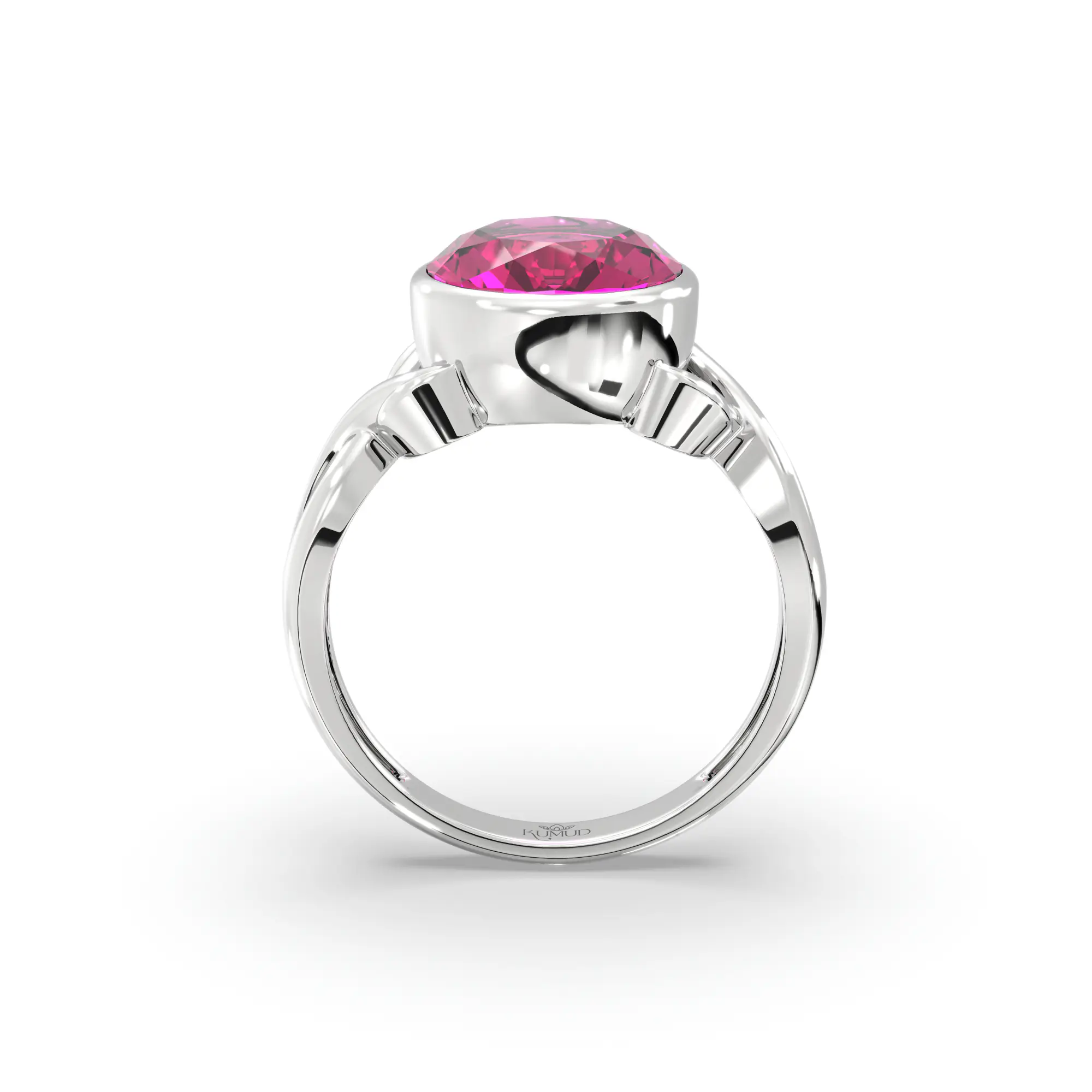 Ruby (Manik) Ring for Women in 18K White Gold – Oval 9x8 mm, Prong Setting, 5 g (Design K16B-3) thumbnail