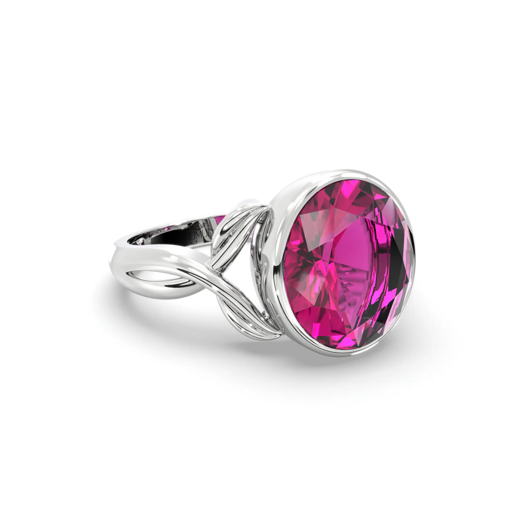 Ruby (Manik) Ring for Women in 18K White Gold – Oval 9x8 mm, Prong Setting, 5 g (Design K16B-3) thumbnail