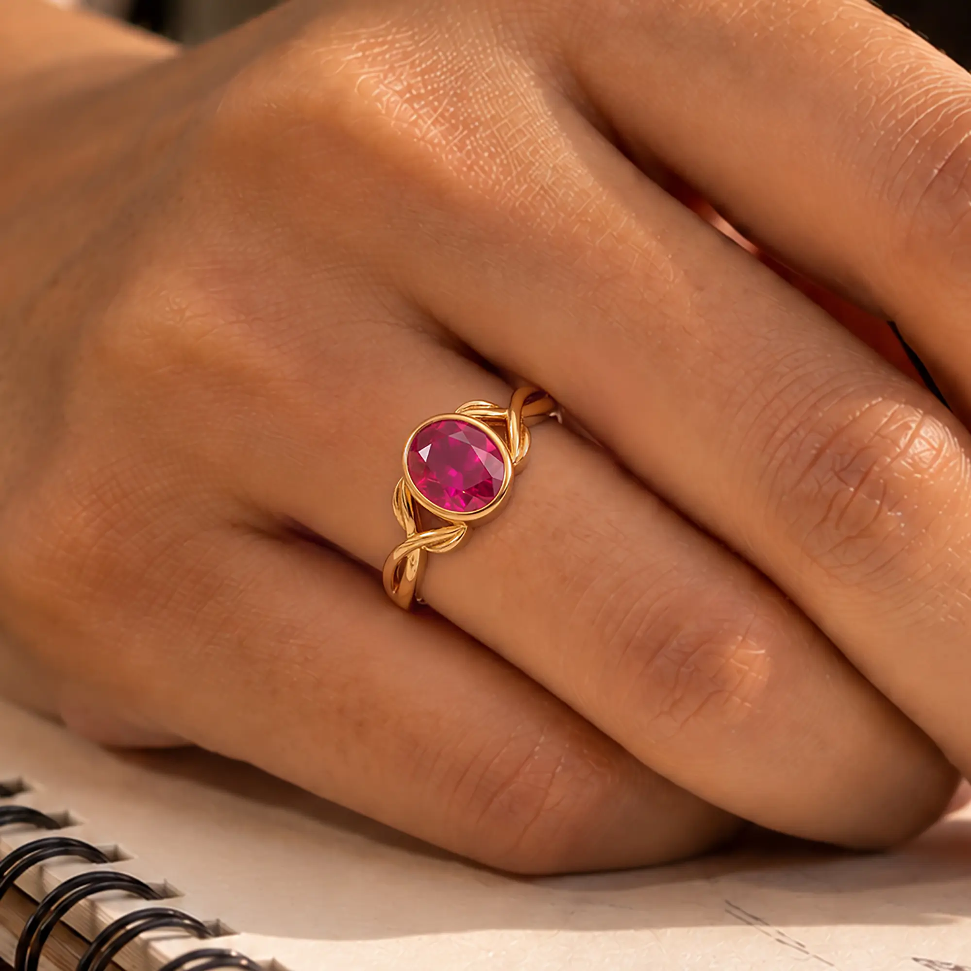 Ruby (Manik) Ring for Women in 22K Yellow Gold – Oval 9x8 mm, Prong Setting, 5 g (Design K16B-3) thumbnail