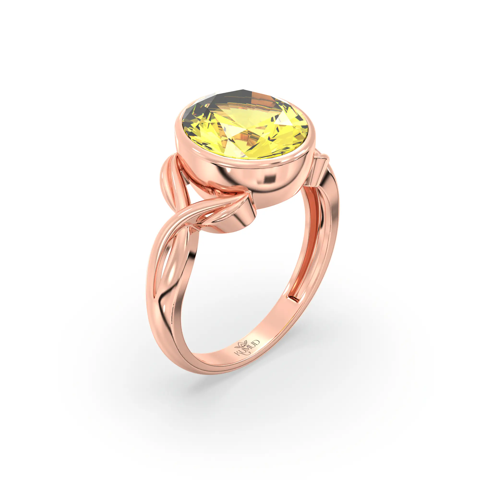 Yellow Sapphire (Pukhraj) Ring for Women in 18K Rose Gold – Oval 9x8 mm, Prong Setting, 5 g (Design K16B-3) thumbnail