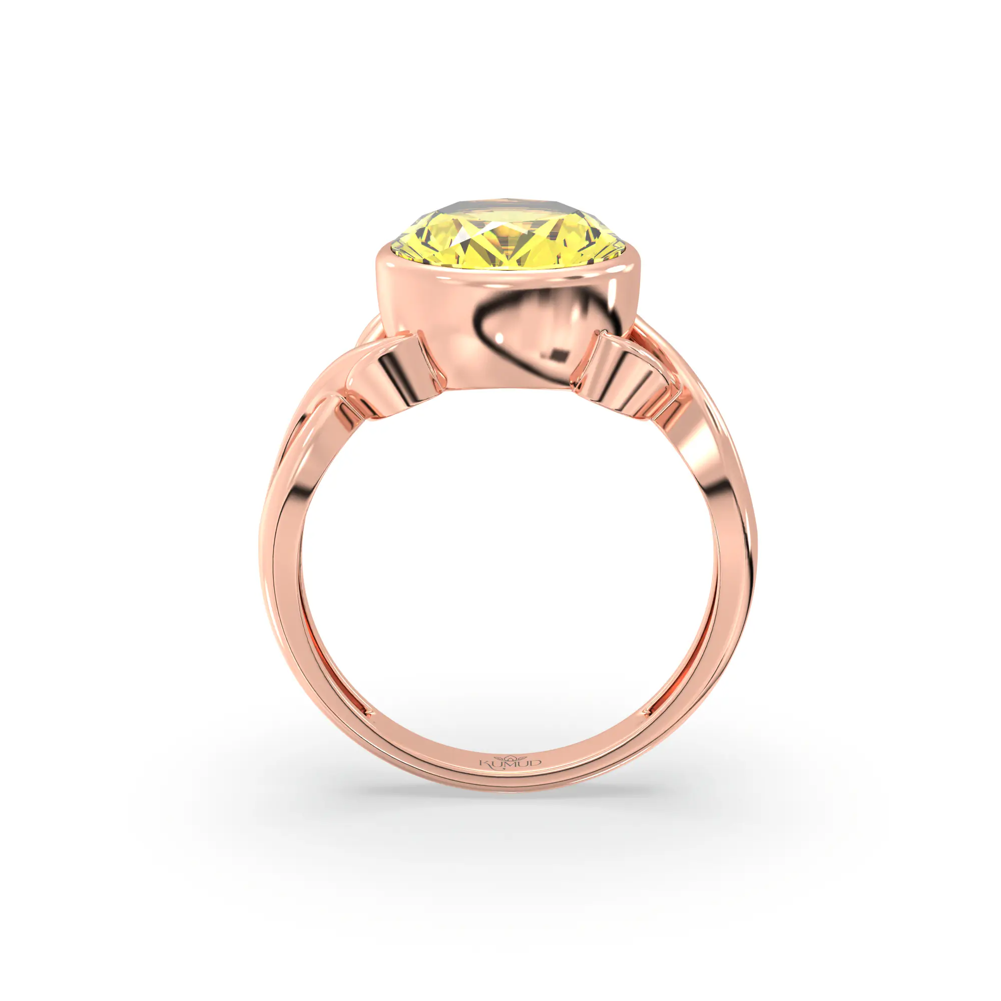 Yellow Sapphire (Pukhraj) Ring for Women in 18K Rose Gold – Oval 9x8 mm, Prong Setting, 5 g (Design K16B-3) thumbnail