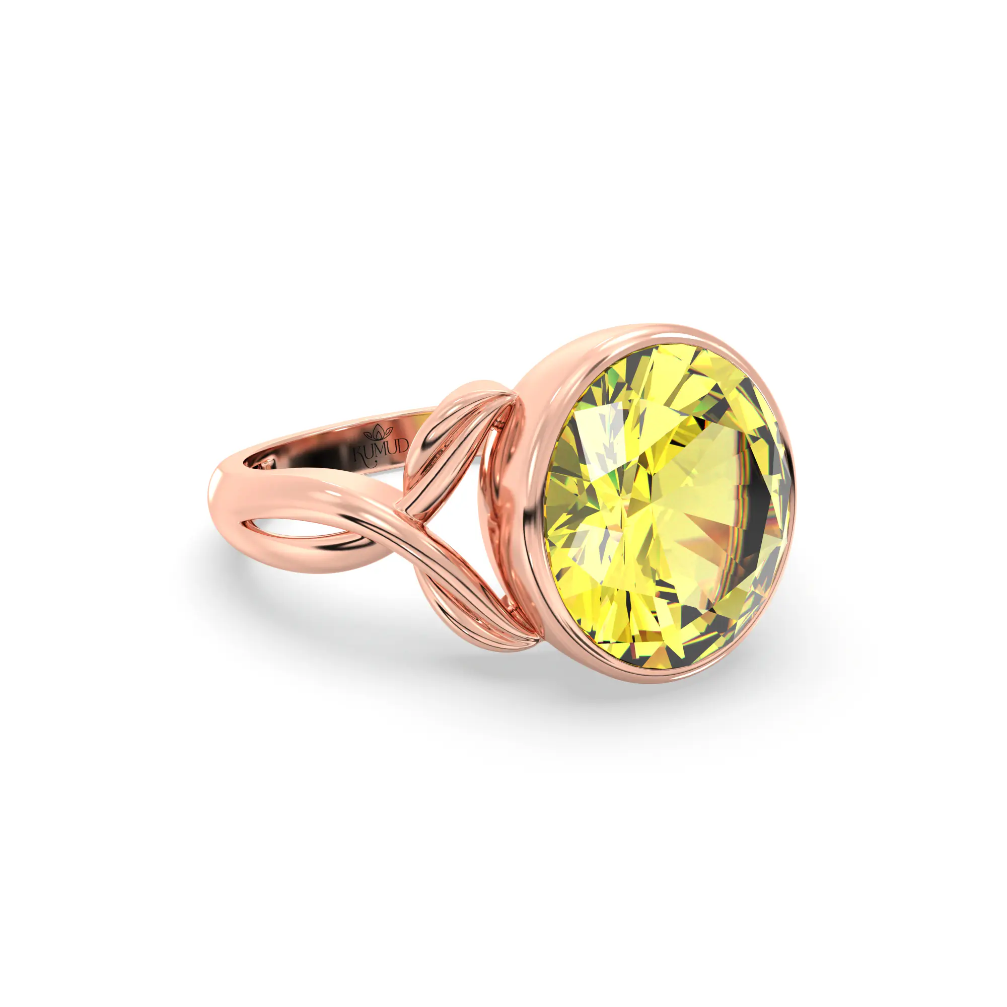 Yellow Sapphire (Pukhraj) Ring for Women in 18K Rose Gold – Oval 9x8 mm, Prong Setting, 5 g (Design K16B-3) thumbnail