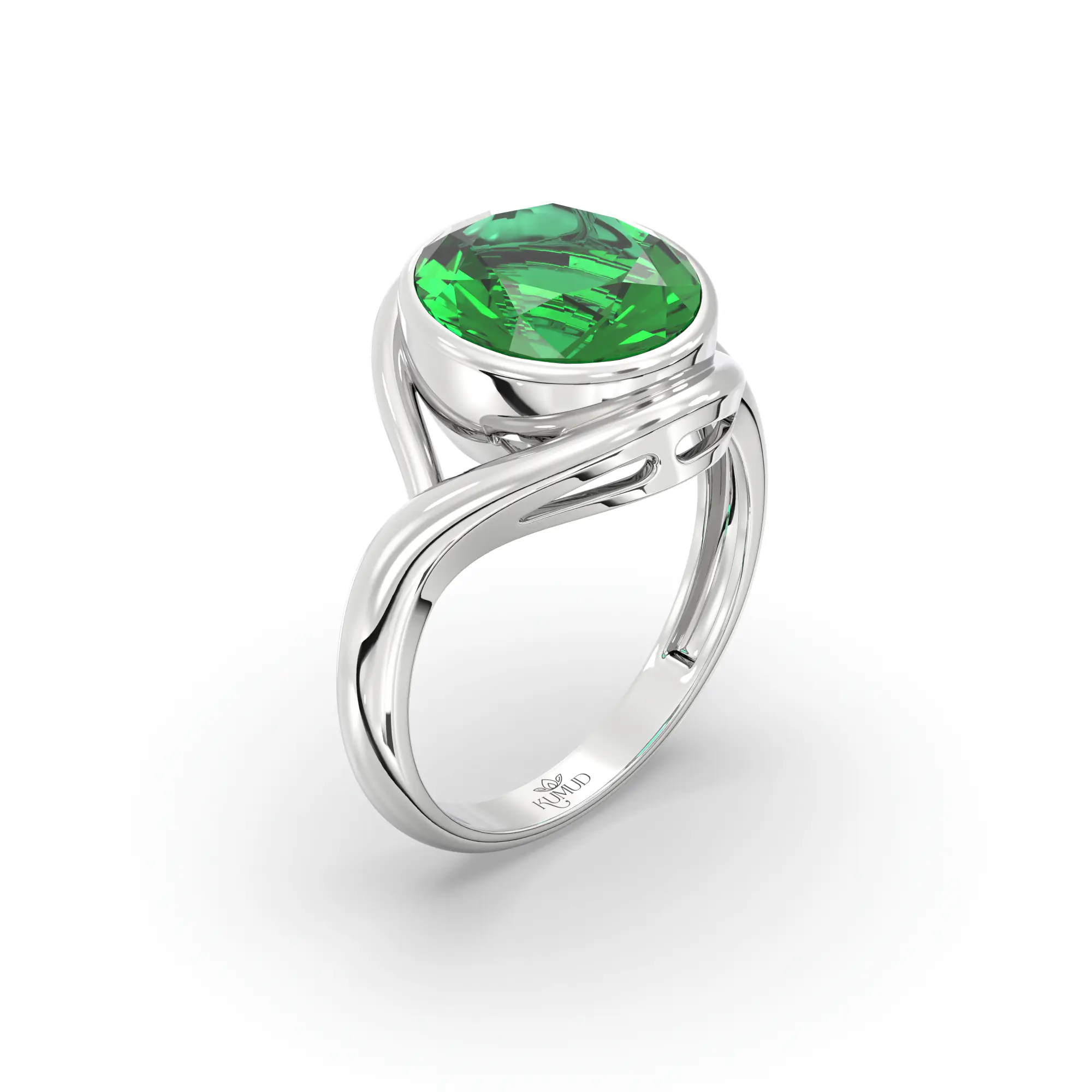Emerald (Panna) Ring for Women in 18K White Gold – Oval 9x88 mm, Prong Setting thumbnail