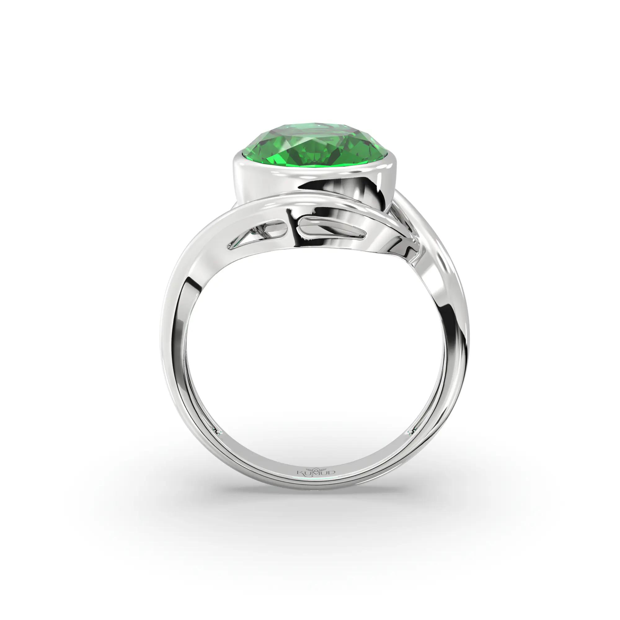 Emerald (Panna) Ring for Women in 18K White Gold – Oval 9x88 mm, Prong Setting thumbnail