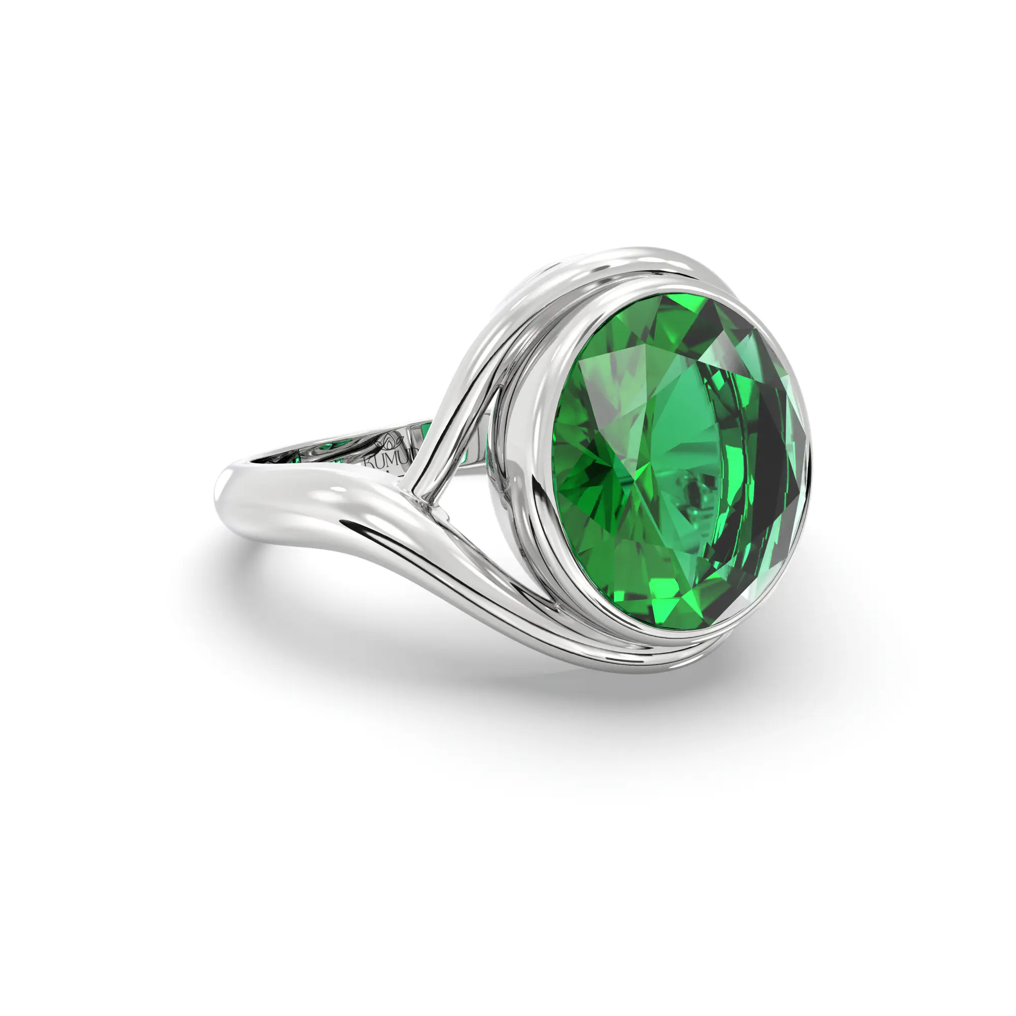 Emerald (Panna) Ring for Women in 18K White Gold – Oval 9x88 mm, Prong Setting thumbnail