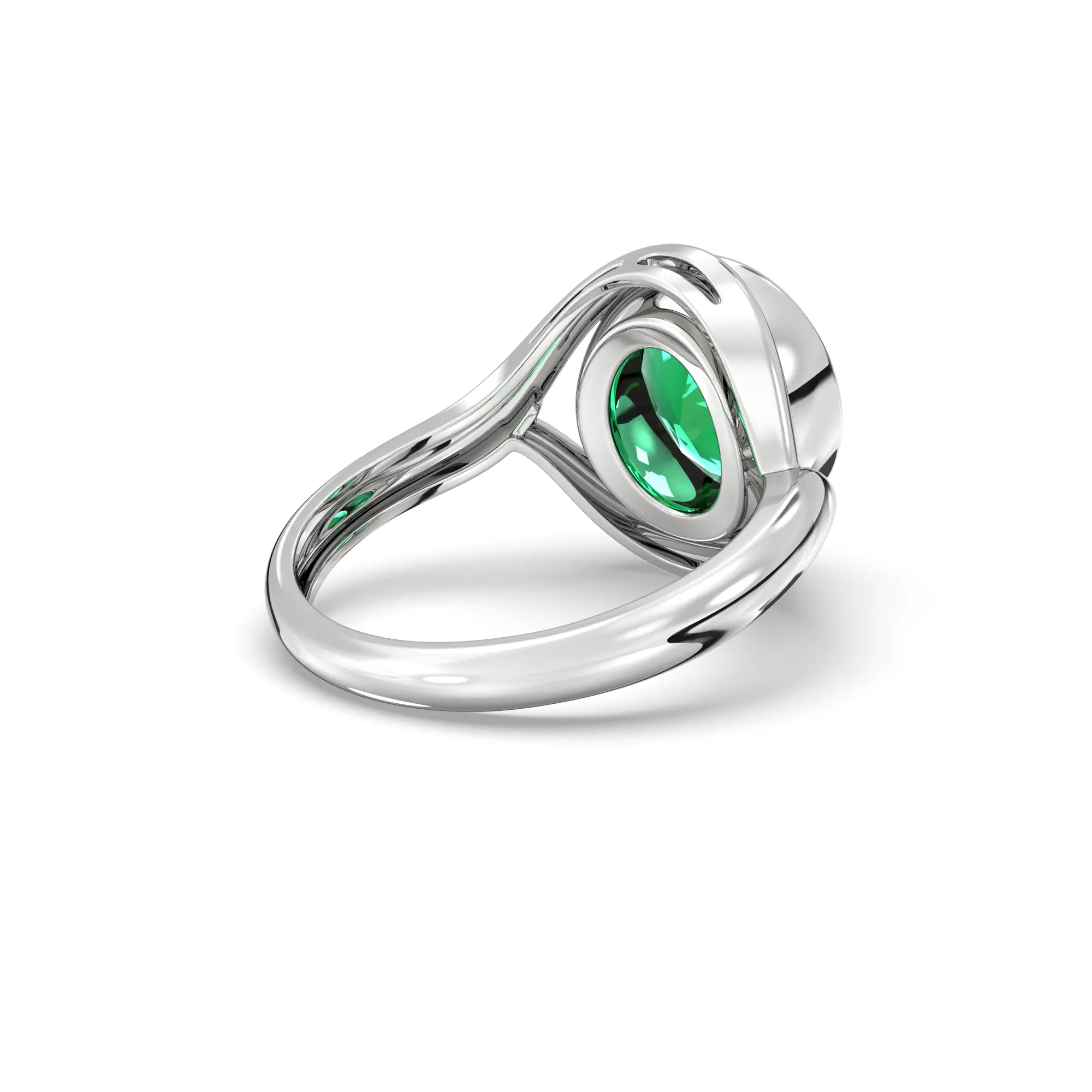 Emerald (Panna) Ring for Women in 18K White Gold – Oval 9x88 mm, Prong Setting thumbnail