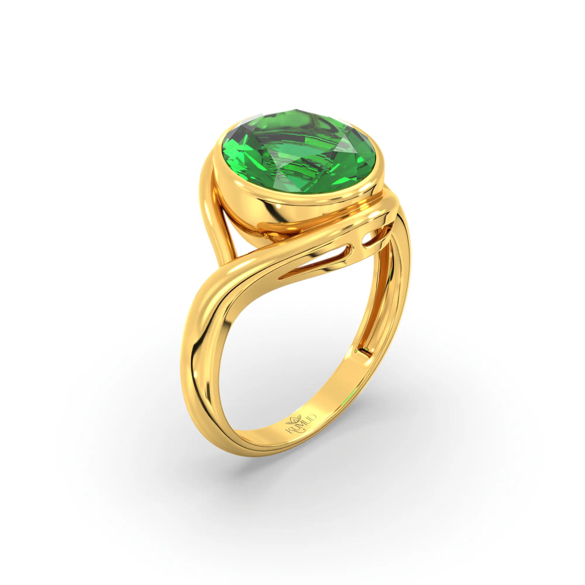 Emerald (Panna) Ring for Women in 22K Yellow Gold – Oval 9x88 mm, Prong Setting thumbnail