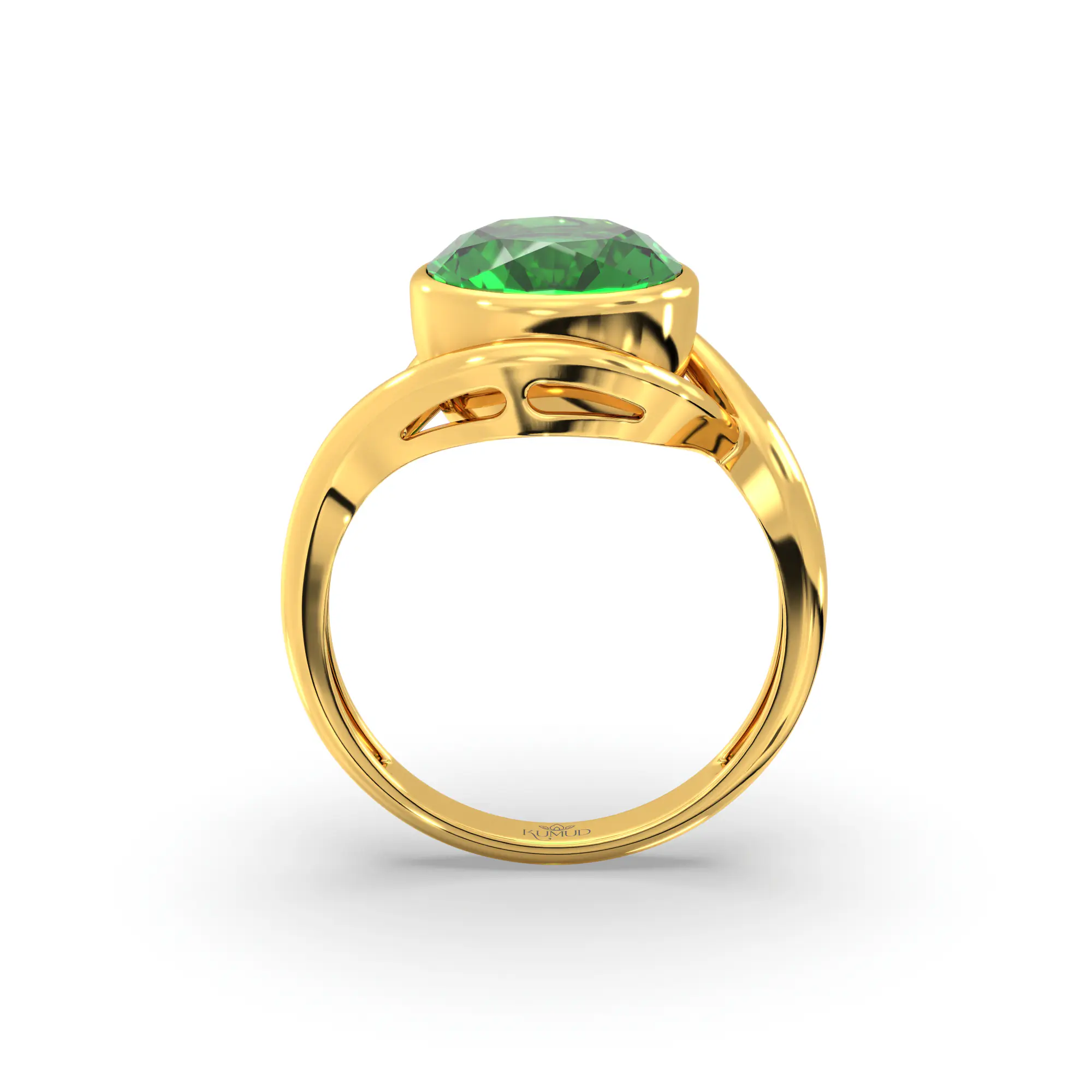 Emerald (Panna) Ring for Women in 22K Yellow Gold – Oval 9x88 mm, Prong Setting thumbnail