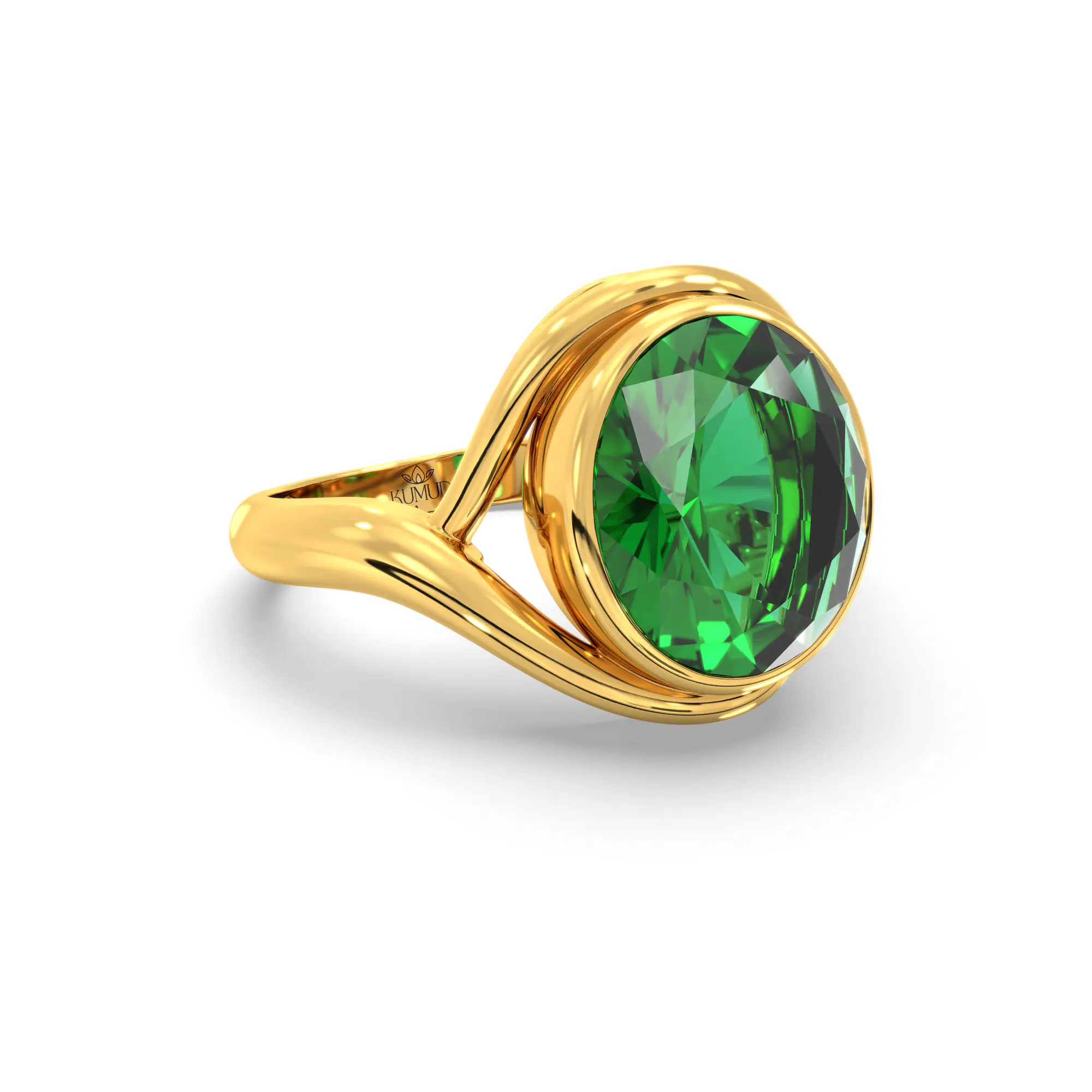 Emerald (Panna) Ring for Women in 22K Yellow Gold – Oval 9x88 mm, Prong Setting thumbnail