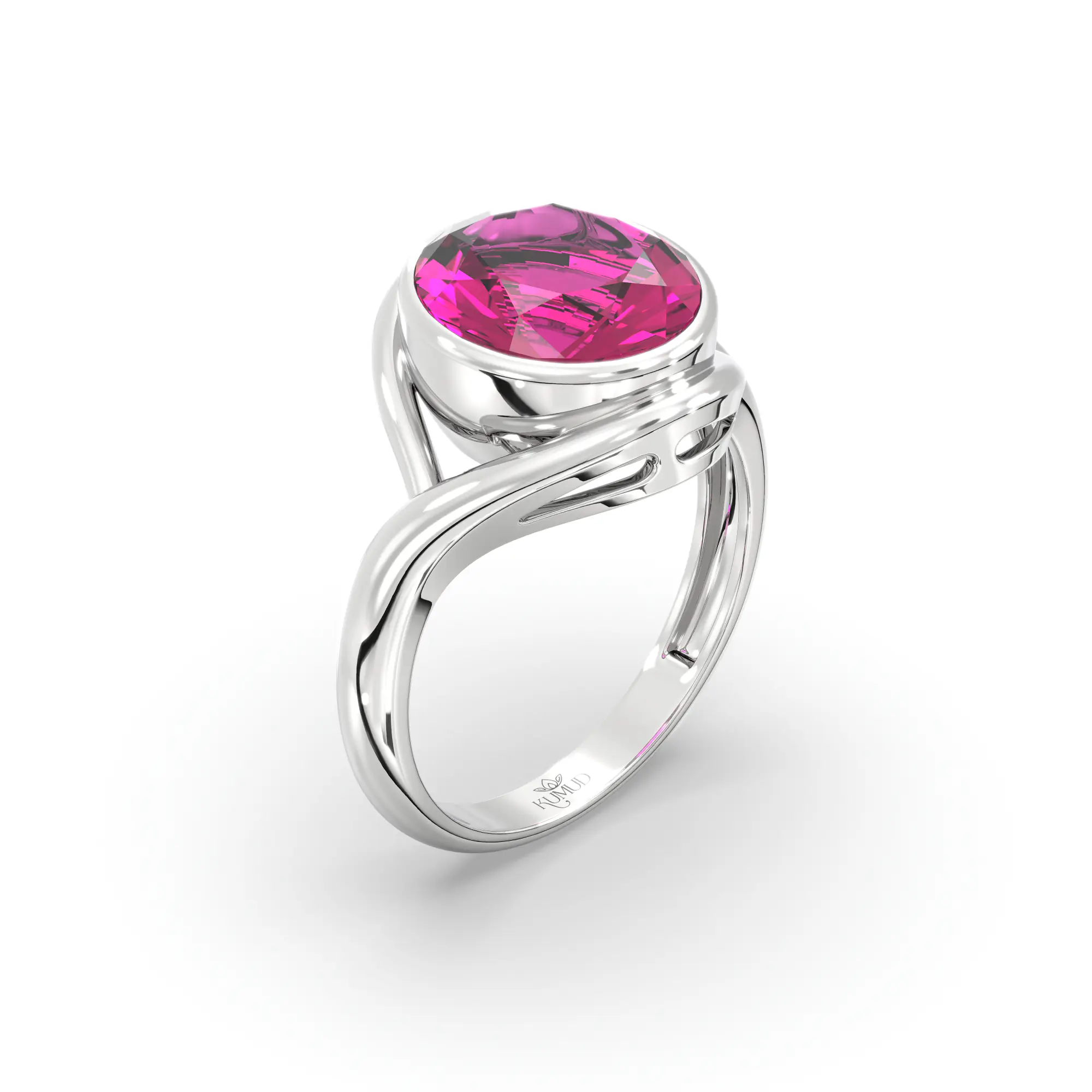 Ruby (Manik) Ring for Women in 18K White Gold – Oval 9x8 mm, Prong Setting, 5 g (Design K16B-4) thumbnail