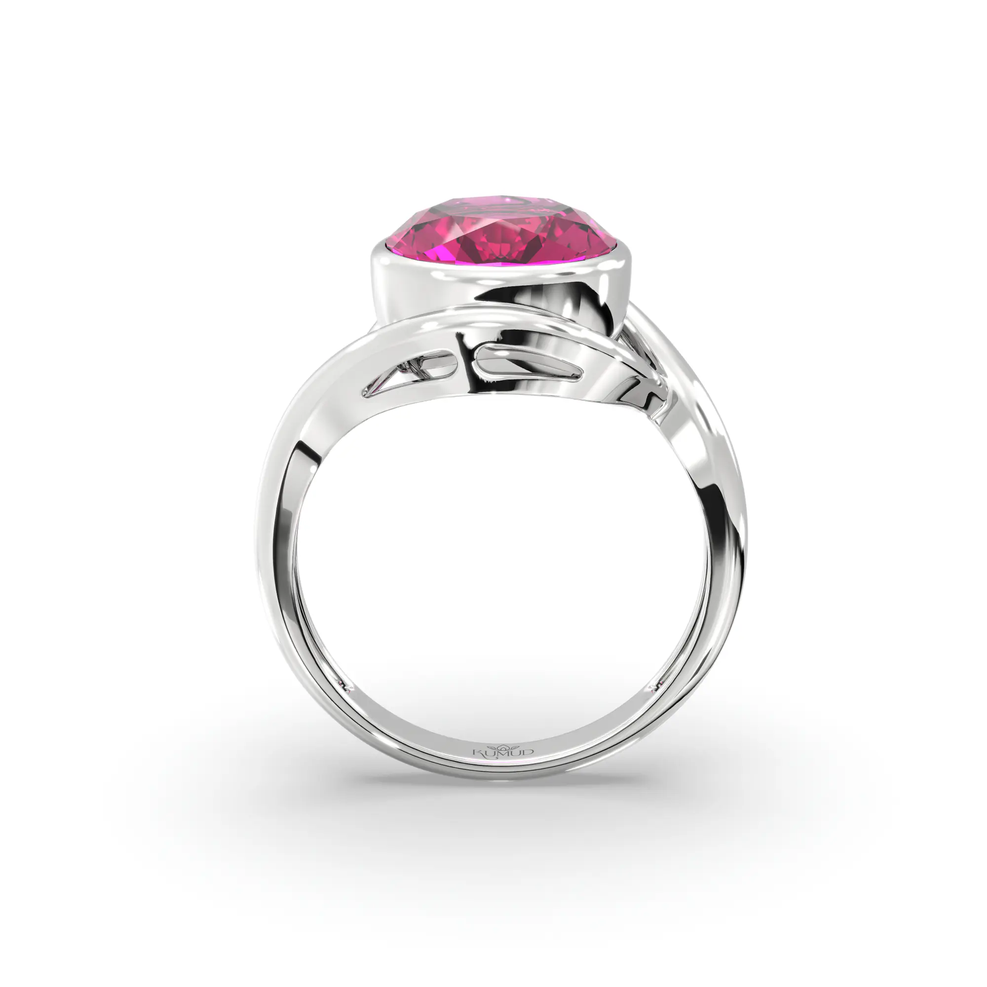 Ruby (Manik) Ring for Women in 18K White Gold – Oval 9x8 mm, Prong Setting, 5 g (Design K16B-4) thumbnail