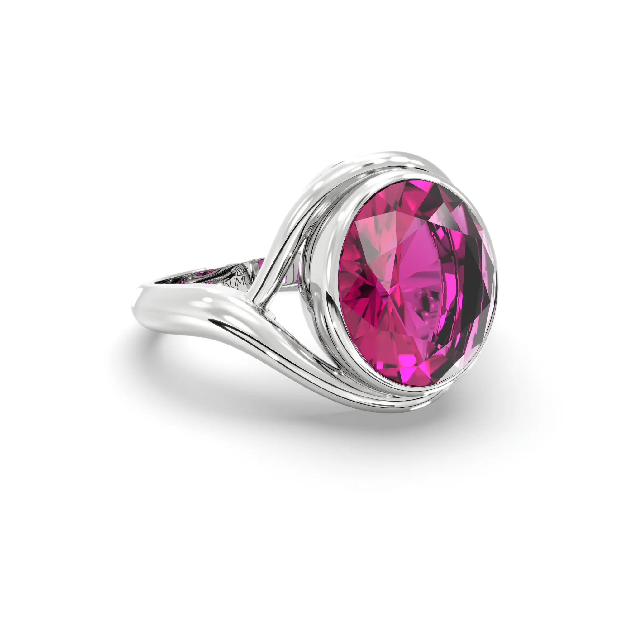Ruby (Manik) Ring for Women in 18K White Gold – Oval 9x8 mm, Prong Setting, 5 g (Design K16B-4) thumbnail