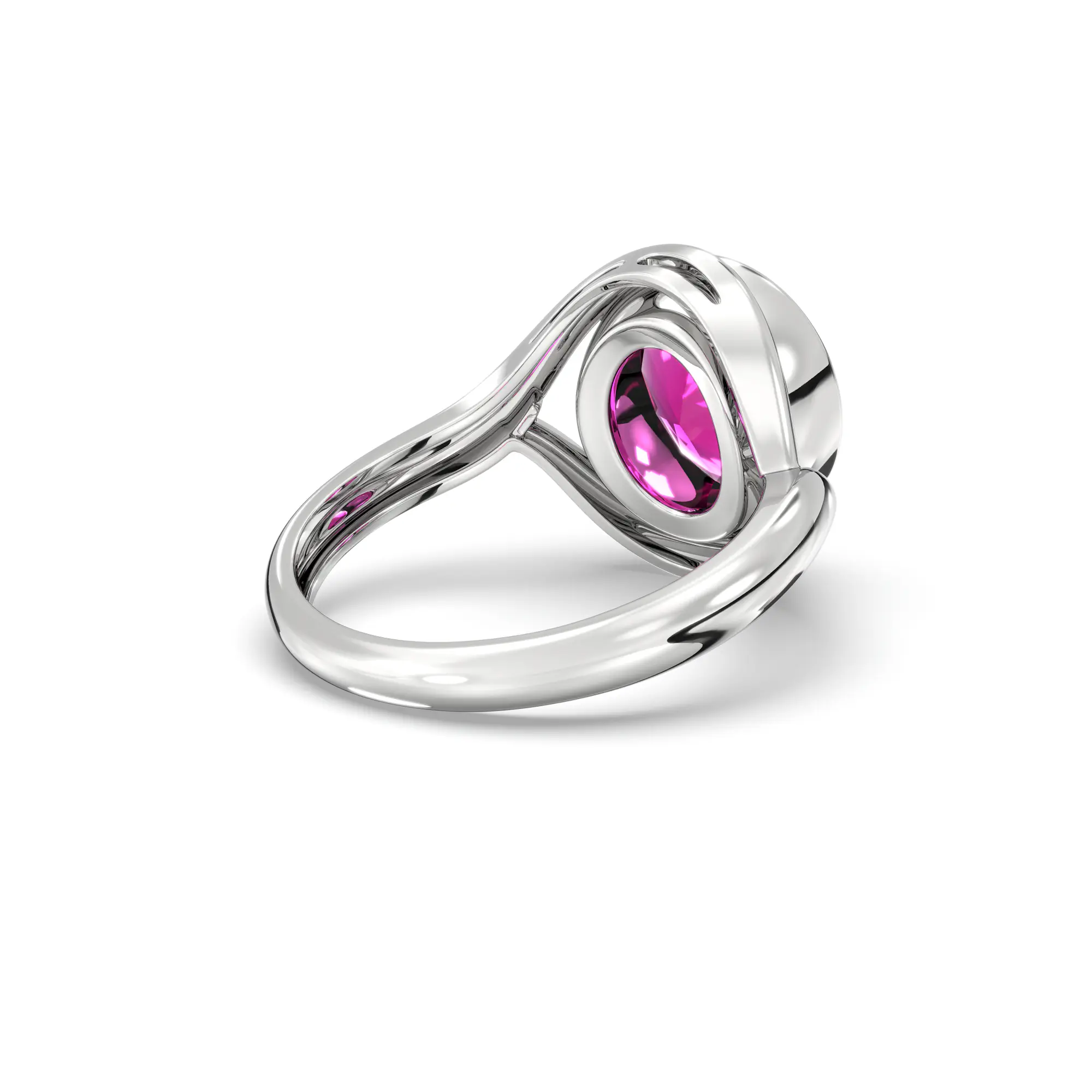 Ruby (Manik) Ring for Women in 18K White Gold – Oval 9x8 mm, Prong Setting, 5 g (Design K16B-4) thumbnail