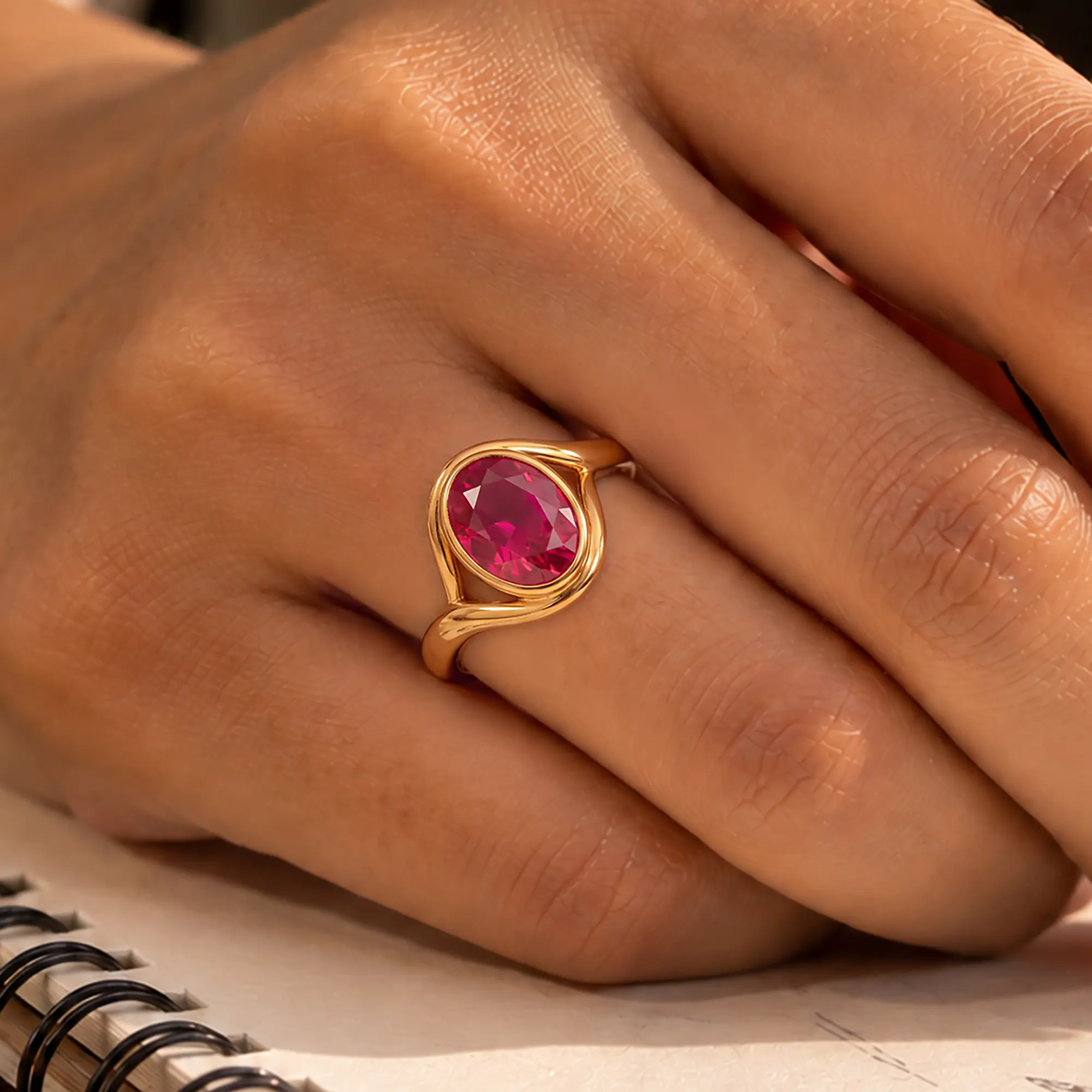 Ruby (Manik) Ring for Women in 22K Yellow Gold – Oval 9x8 mm, Prong Setting, 5 g (Design K16B-4) thumbnail