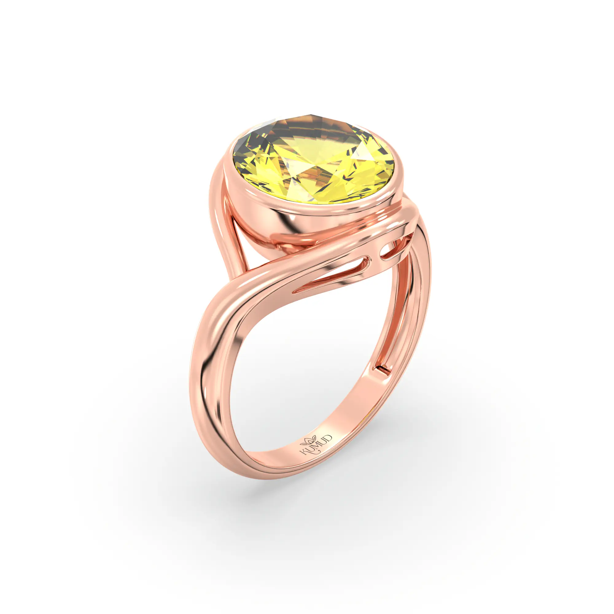 Yellow Sapphire (Pukhraj) Ring for Women in 18K Rose Gold – Oval 9x88 mm, Prong Setting thumbnail
