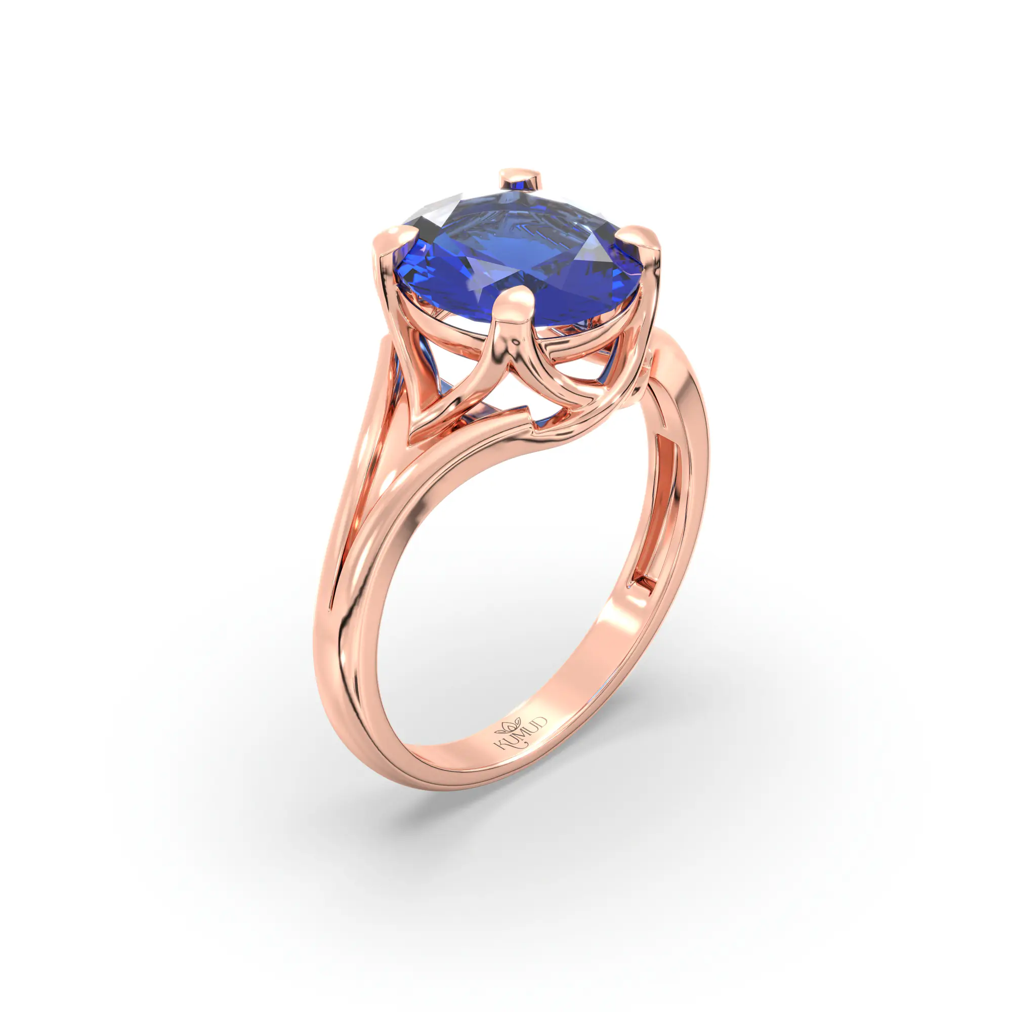 Blue Sapphire (Neelam) Ring for Women in 18K Rose Gold – Oval 9x8 mm, Prong Setting, 5 g (Design K16B-5) thumbnail