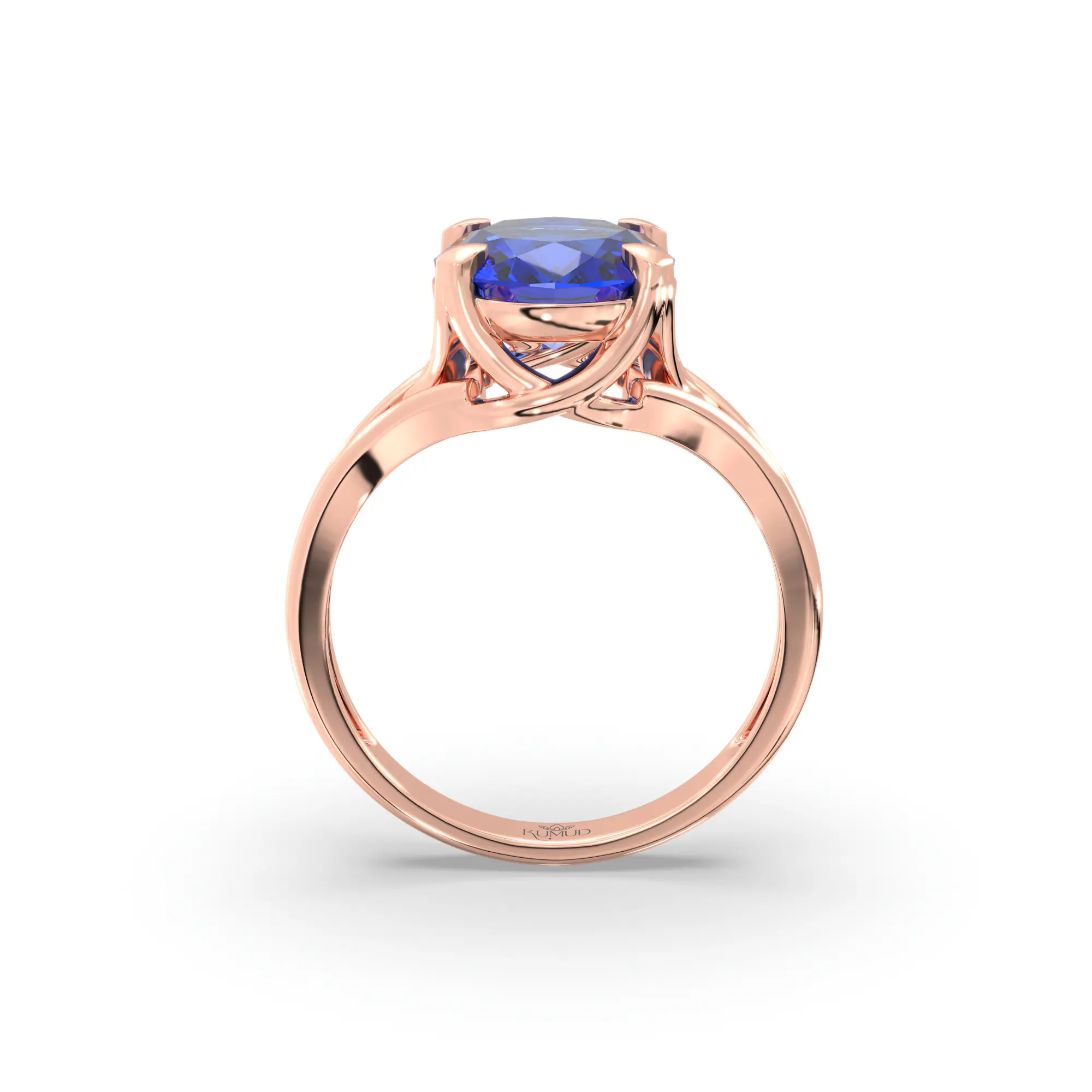 Blue Sapphire (Neelam) Ring for Women in 18K Rose Gold – Oval 9x8 mm, Prong Setting, 5 g (Design K16B-5) thumbnail