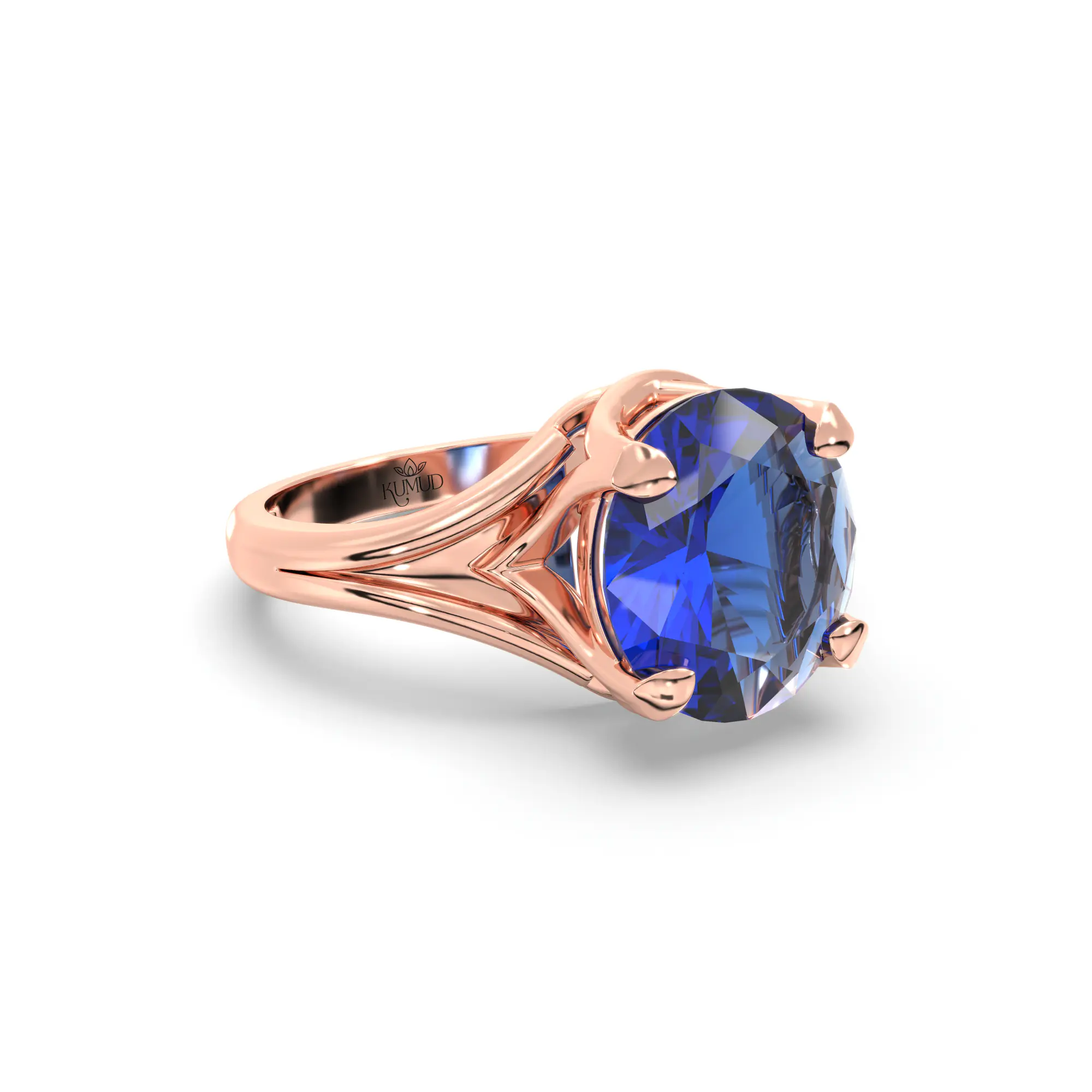 Blue Sapphire (Neelam) Ring for Women in 18K Rose Gold – Oval 9x8 mm, Prong Setting, 5 g (Design K16B-5) thumbnail